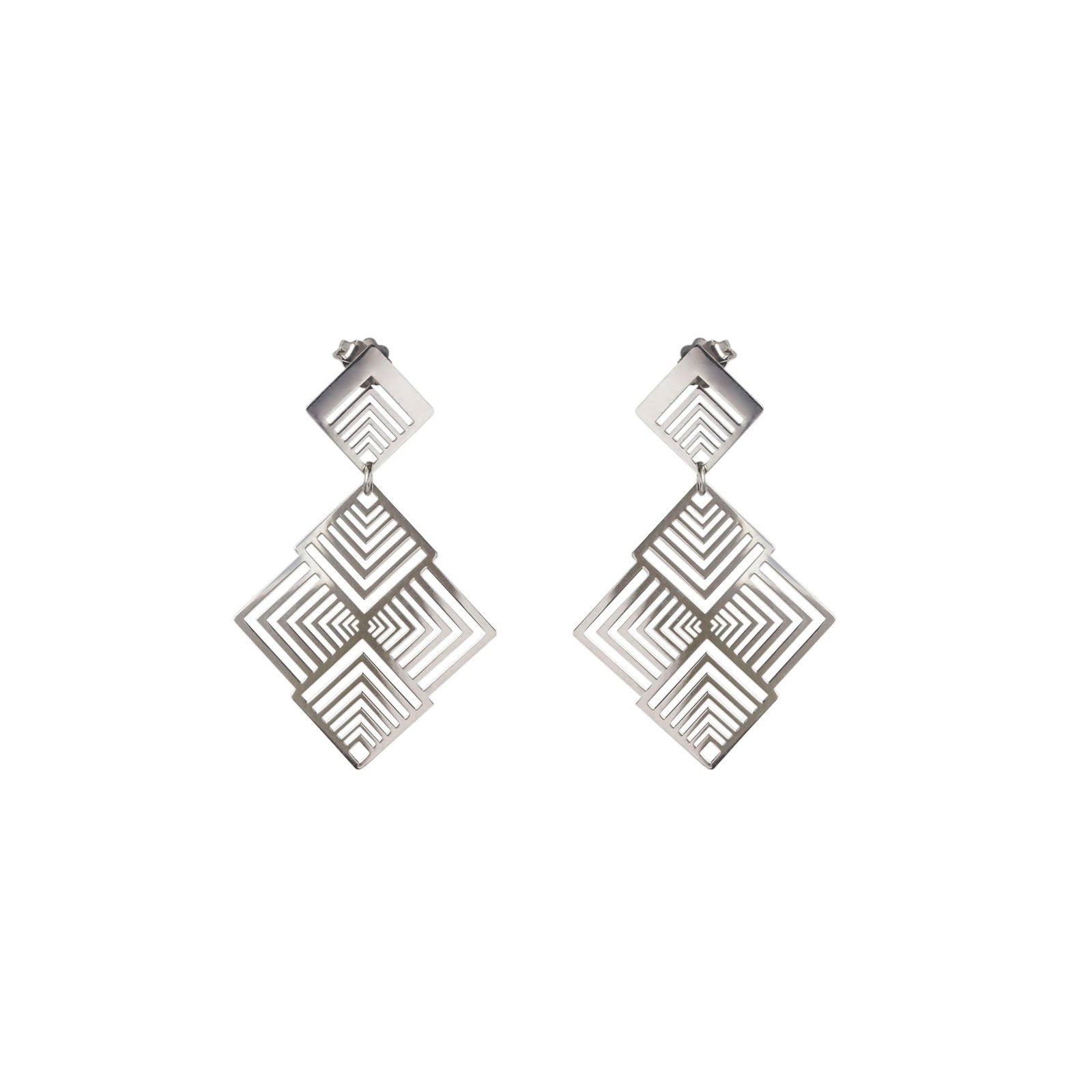 925 Silver Geometric Rhombus and Square Drop Earrings