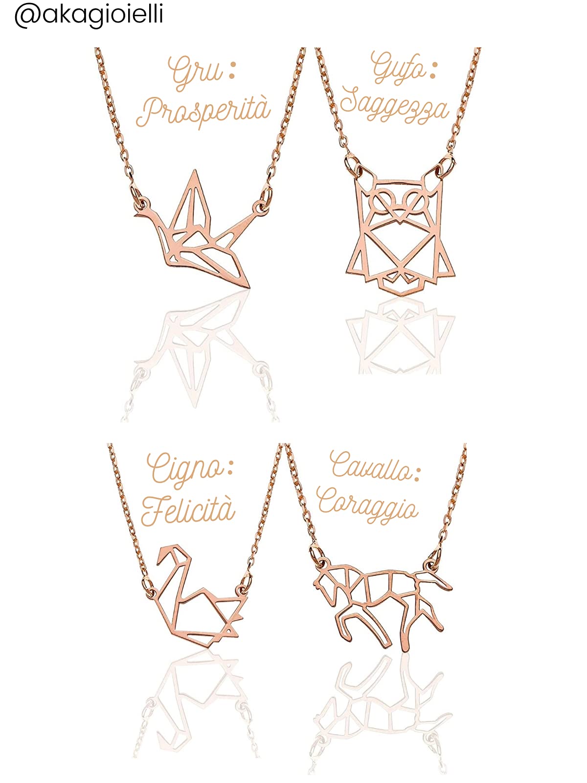 Collana con Origami Gru in Argento 925 Placcato Oro Rosa - Aka Gioielli