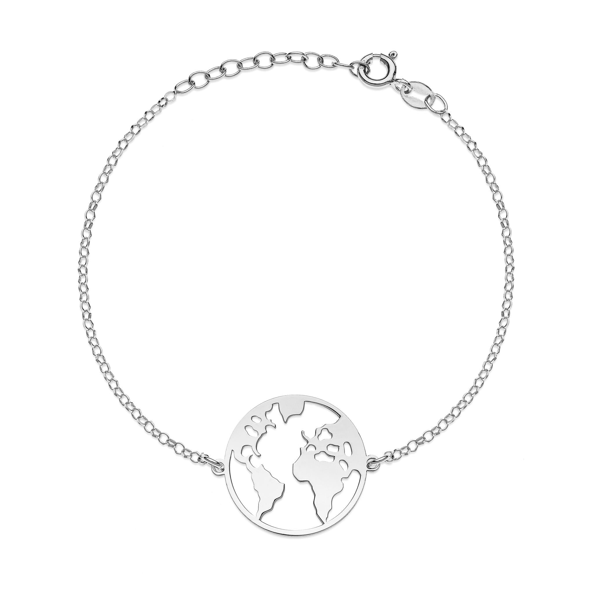 Bracciale Donna In Argento 925 Con Ciondolo Mappa Del Mondo – Gioiello Regalo Per Viaggiatrici, Fatto In Spagna/Italia