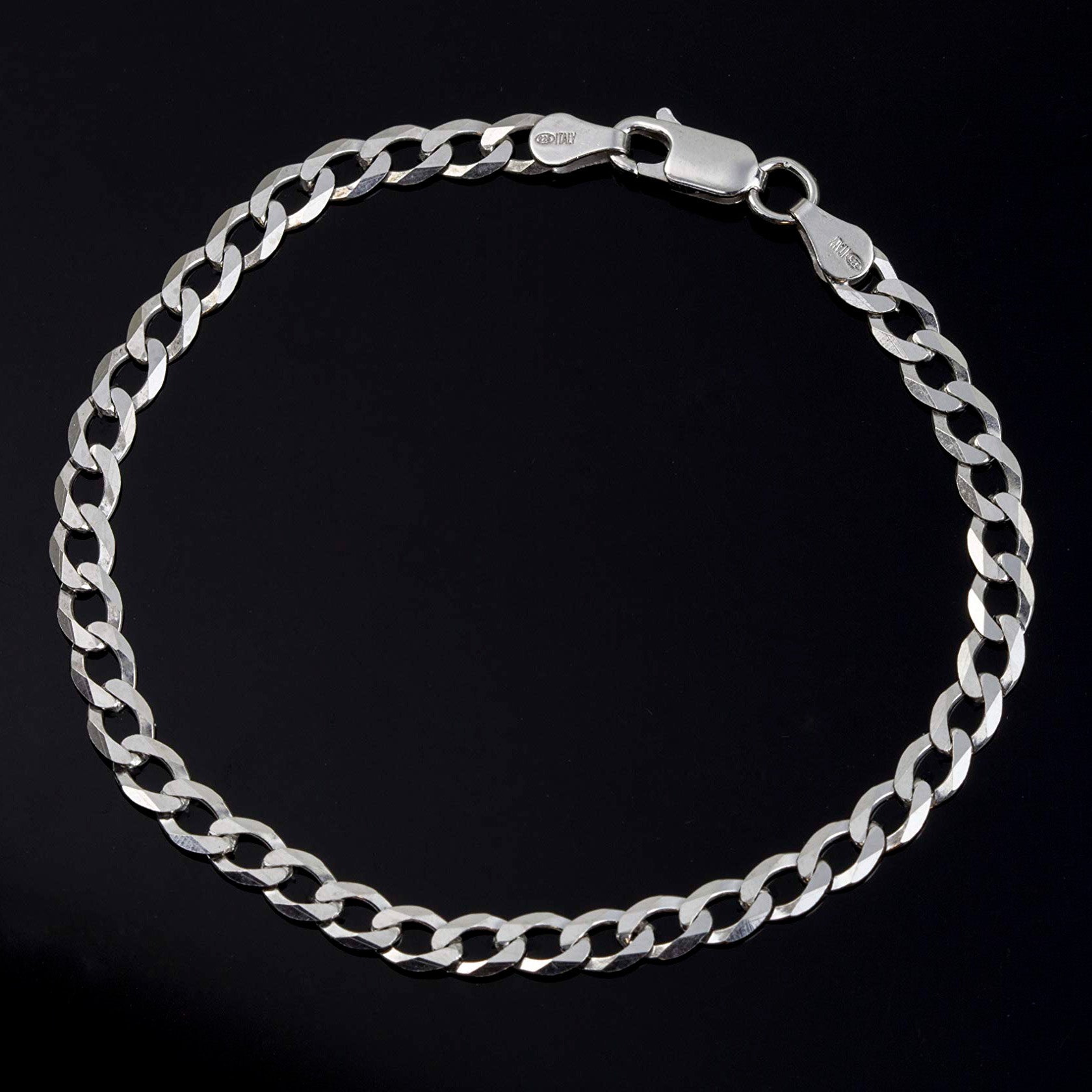 Bracciale Maglia Groumette Piatta 4 mm in Argento 925 Rodiato - Aka Gioielli