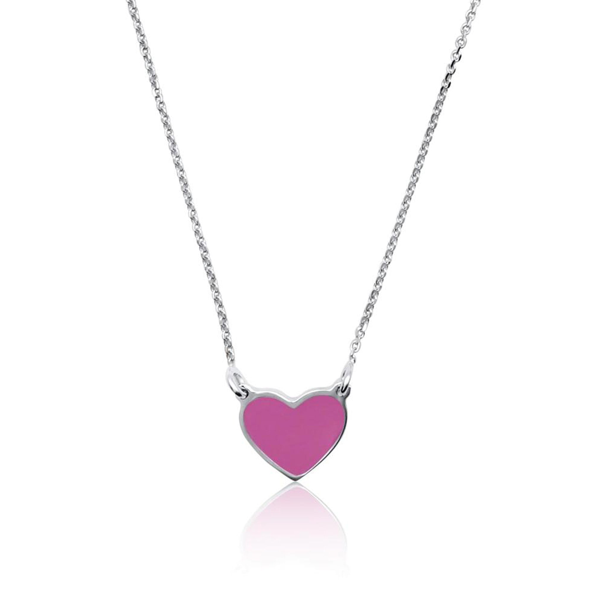 925 Rhodium-Plated Silver Enamelled Heart Pendant Necklace