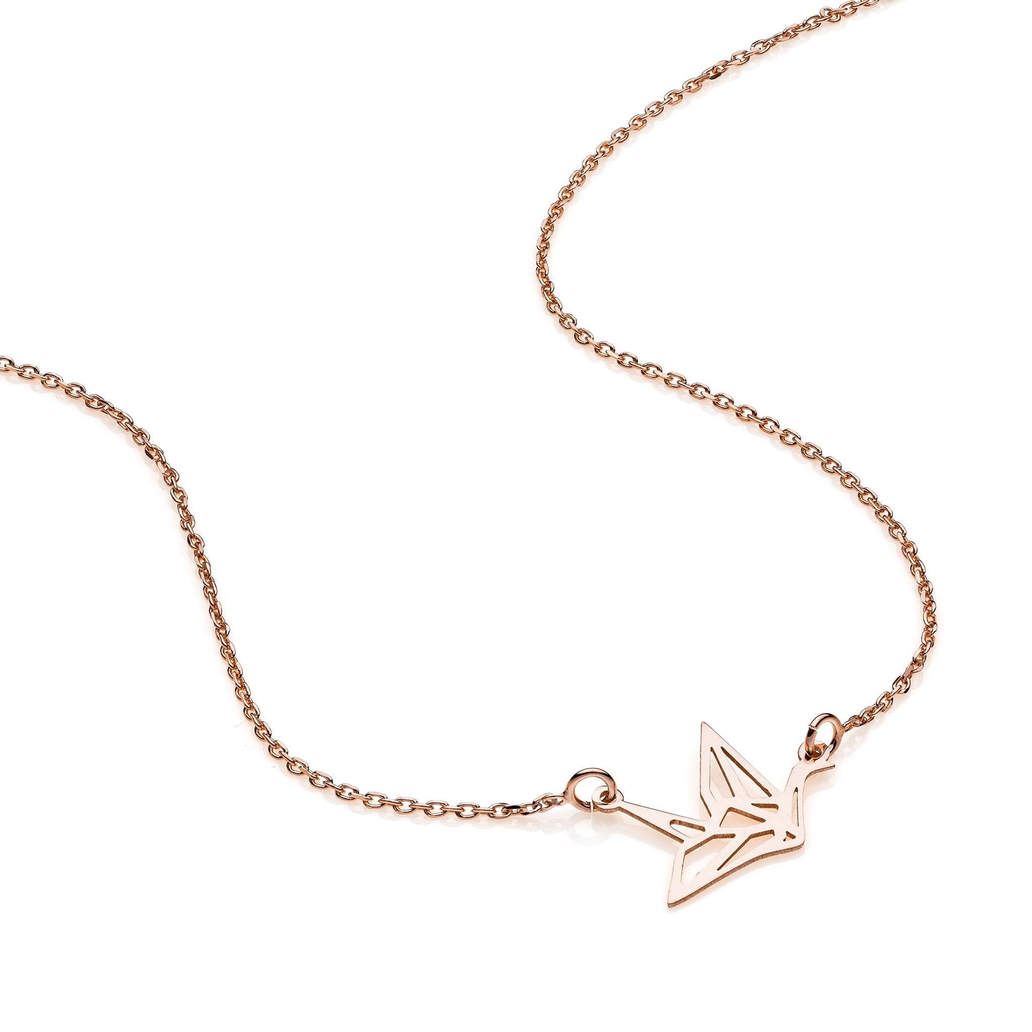 Collana con Origami Gru in Argento 925 Placcato Oro Rosa - Aka Gioielli