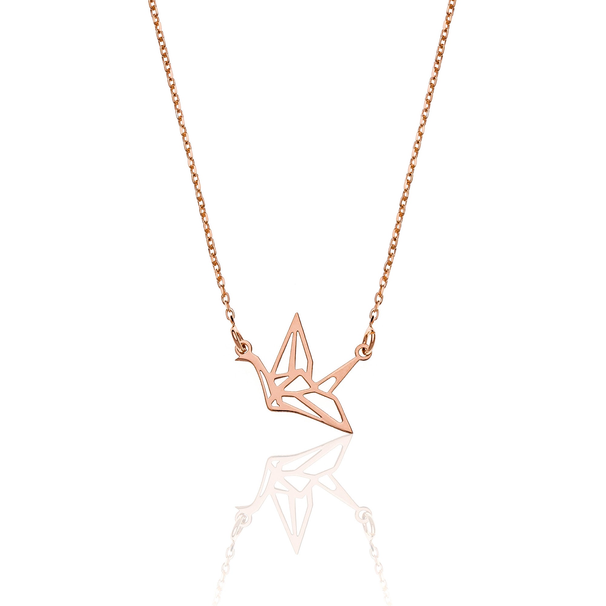 Collana con Origami Gru in Argento 925 Placcato Oro Rosa - Aka Gioielli