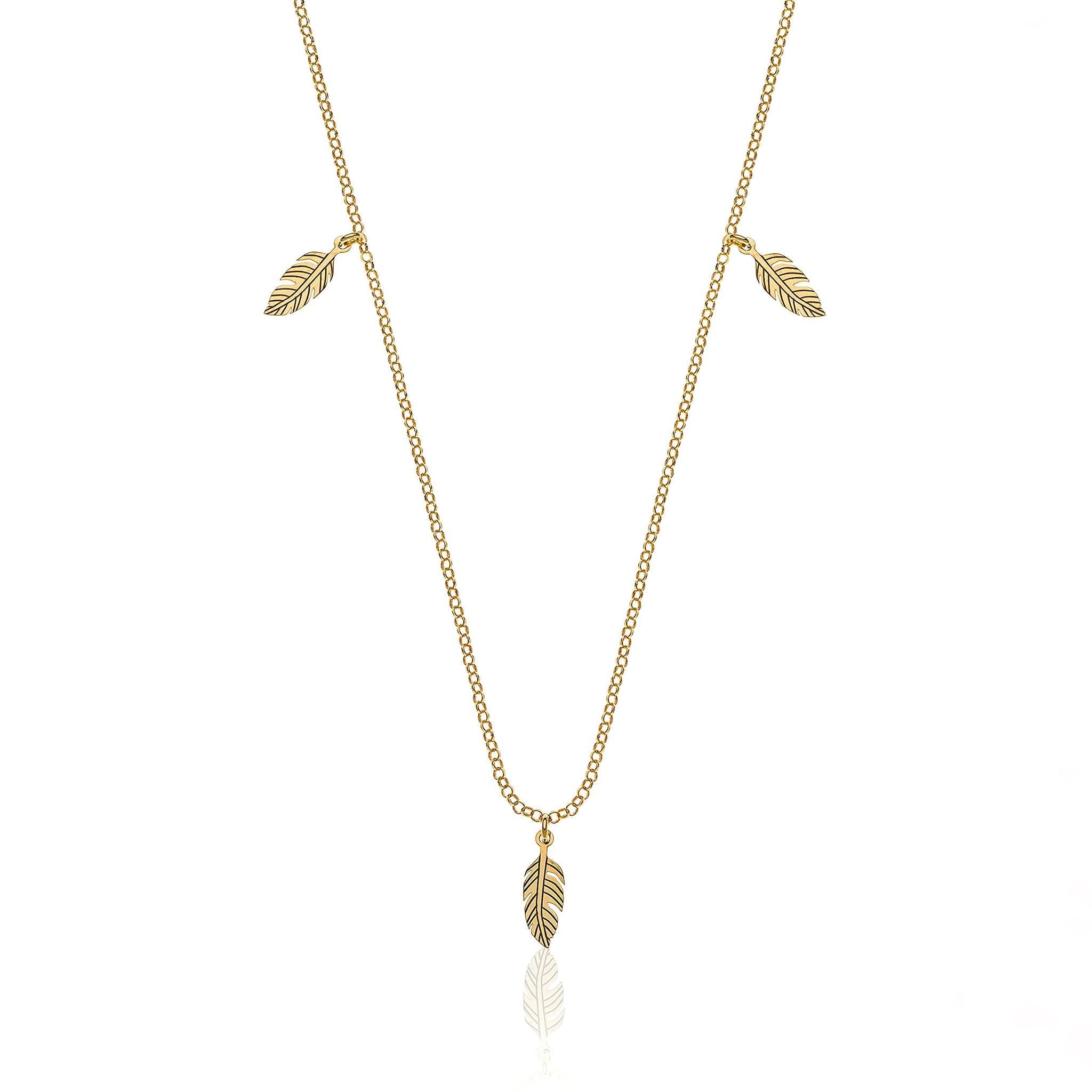 Collana con Piume in Argento 925 Placcato Oro 18K - Aka Gioielli