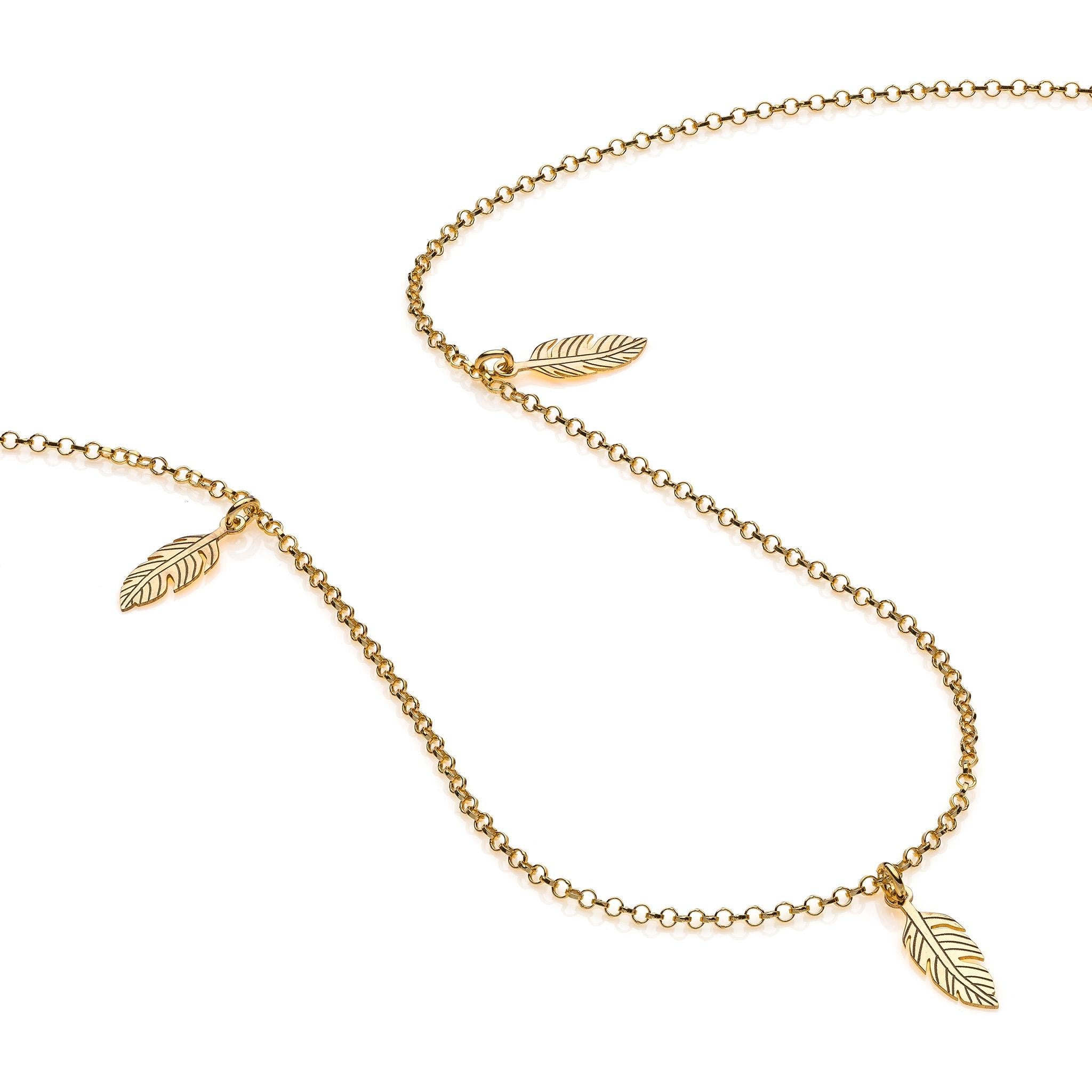 Collana con Piume in Argento 925 Placcato Oro 18K - Aka Gioielli