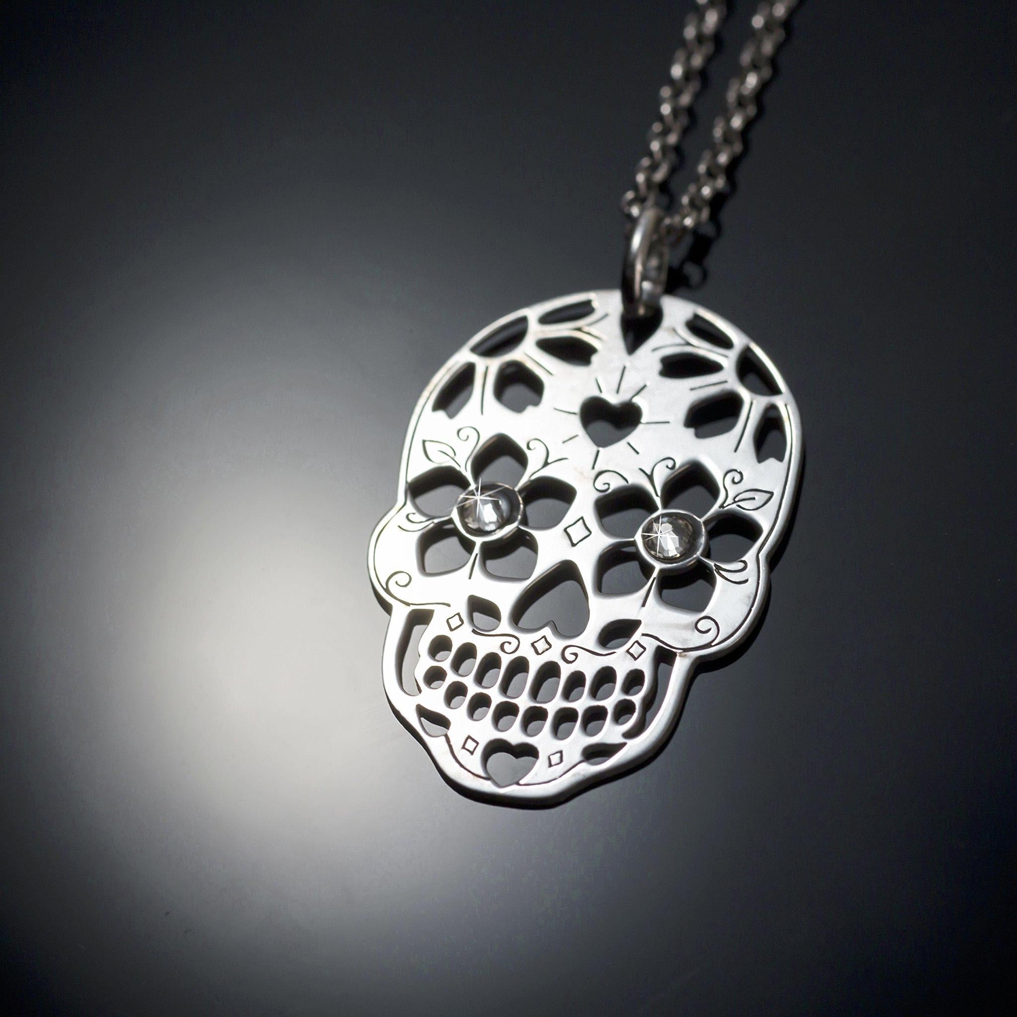 Collana con Teschio Messicano in Argento 925 Rodiato - Aka Gioielli