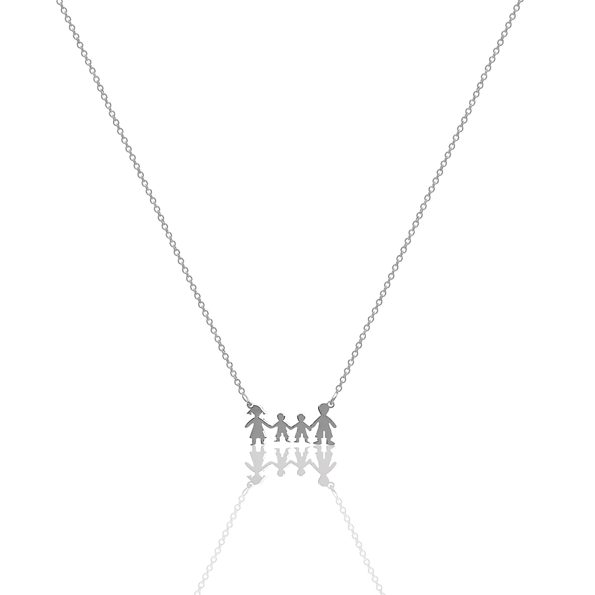 Collana Famiglia 4 Persone in Argento 925 - Mamma Papà e 2 Figli - Aka Gioielli