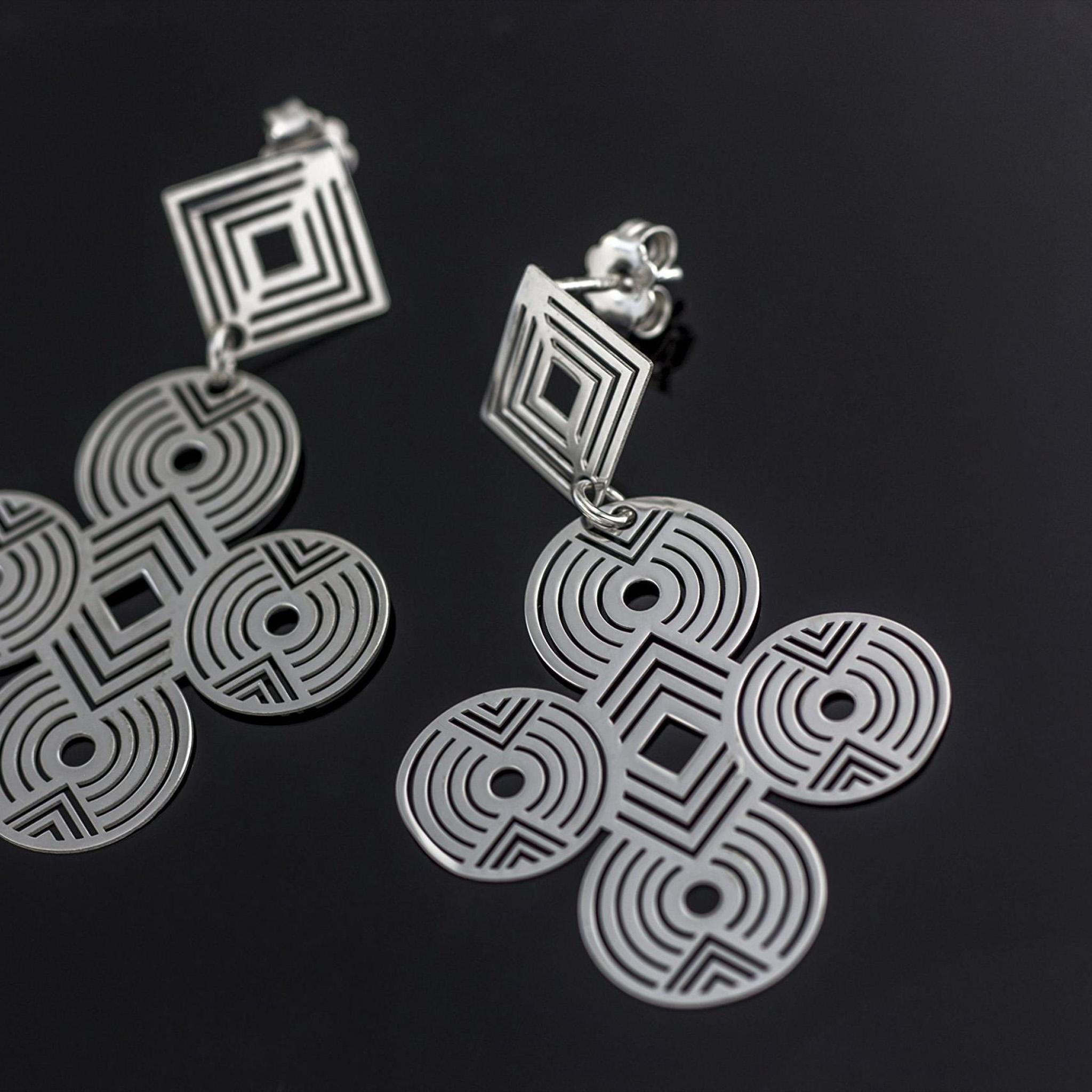 925 Silver Geometric Rhombus and Hoop Drop Earrings