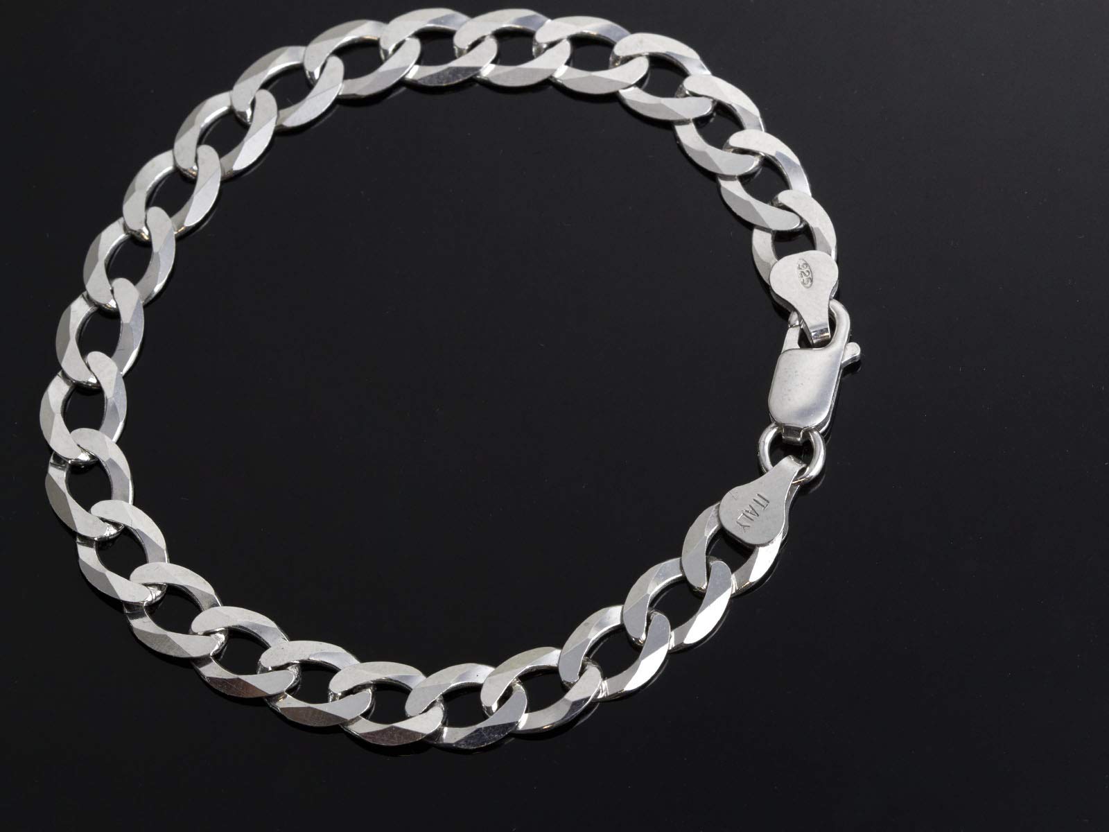 Bracciale Maglia Groumette Piatta 7 mm in Argento 925 Rodiato