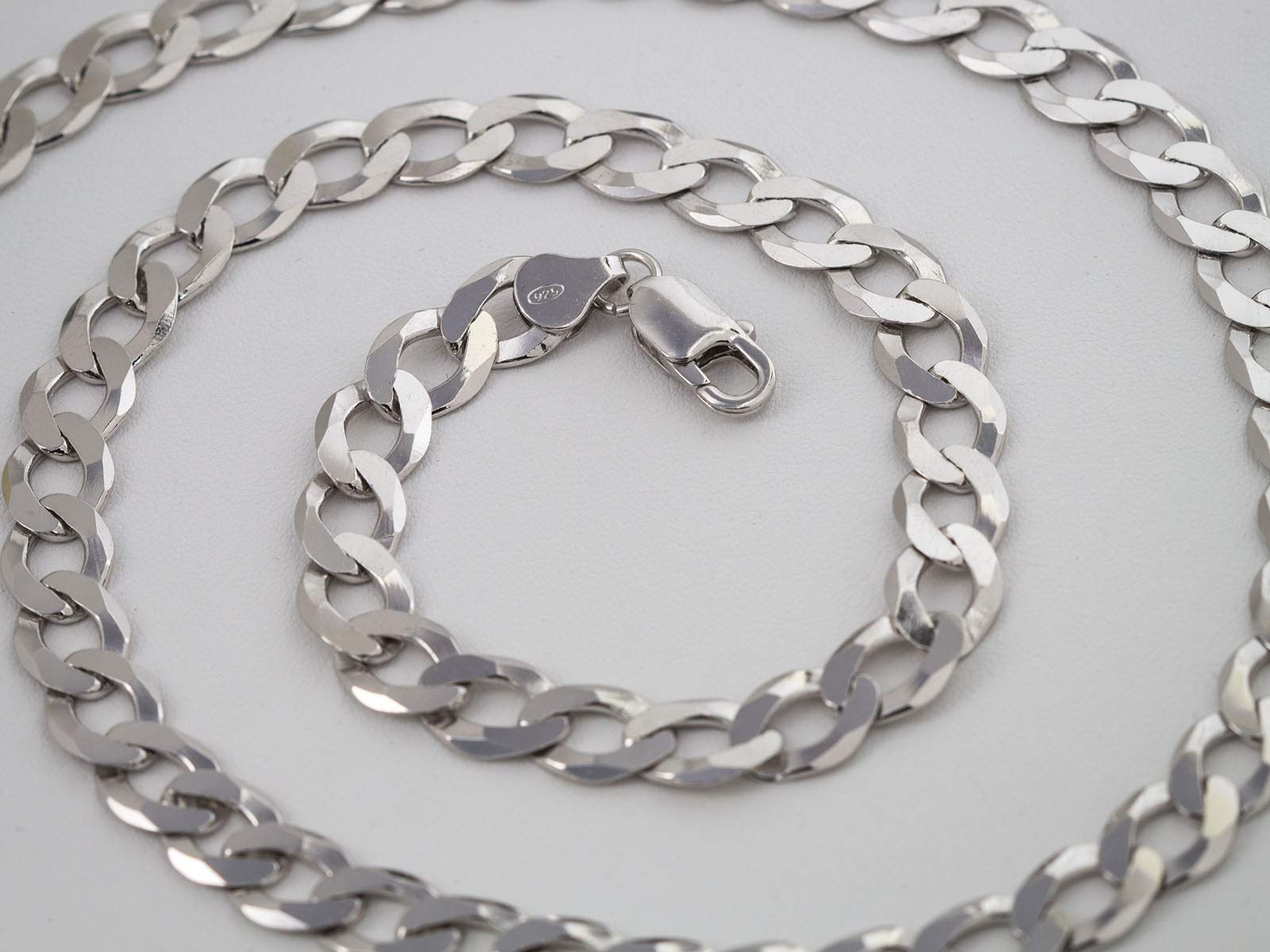 9mm Flat Groumette Chain in Rhodium-Plated 925 Silver 