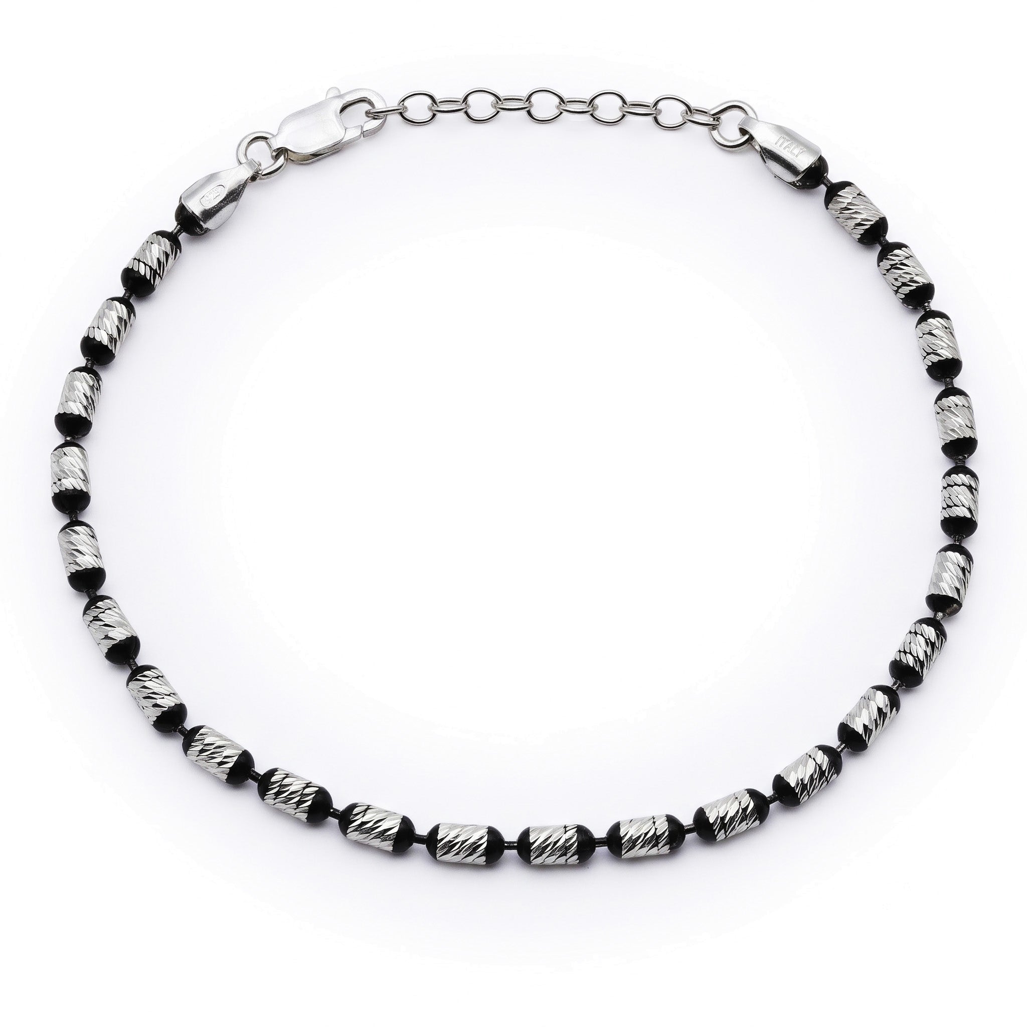 Bracciale Barilotti 3mm Diamantati Argento 925 Bicolore Nero