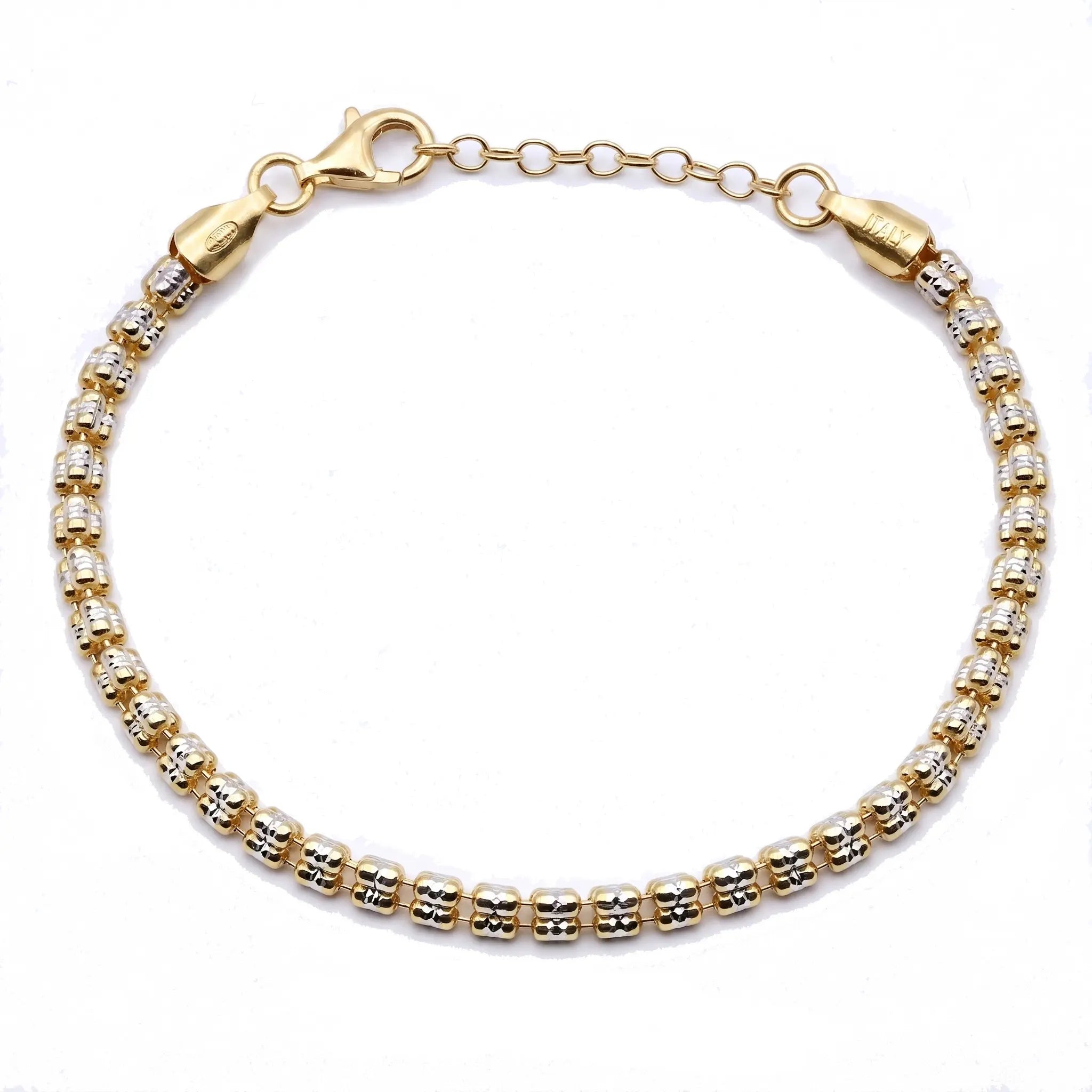 Bracciale Ice Link 4mm Piramide Bicolore Oro Giallo in Argento 925