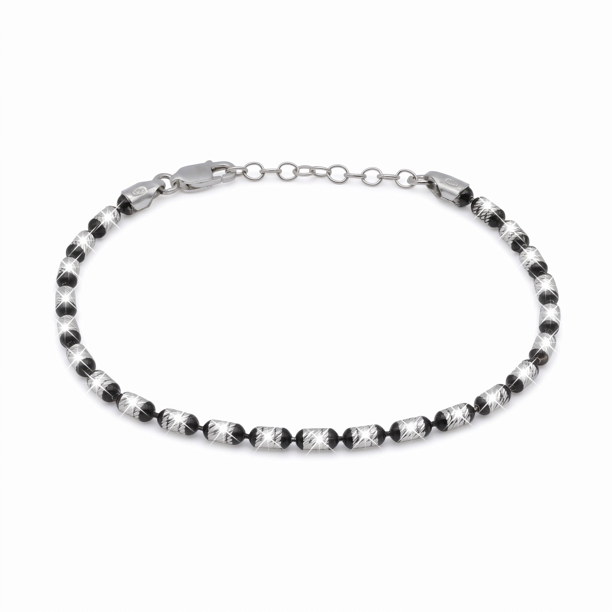 Bracciale Barilotti 3mm Diamantati Argento 925 Bicolore Nero