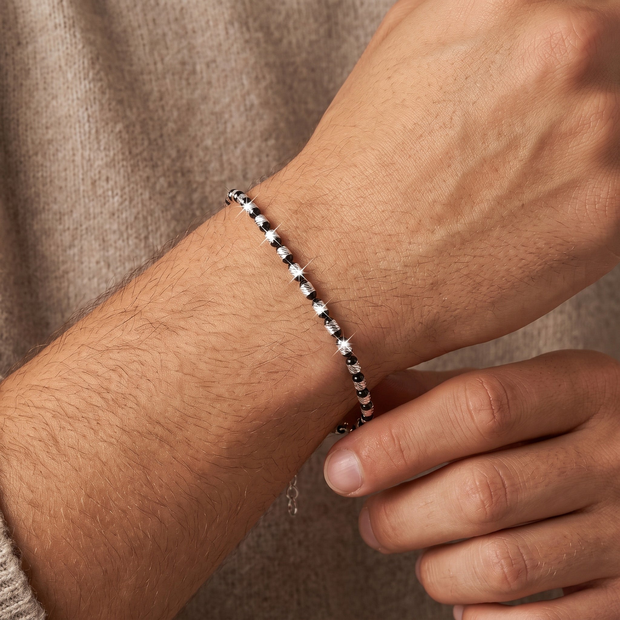 Bracciale Barilotti 3mm Diamantati Argento 925 Bicolore Nero