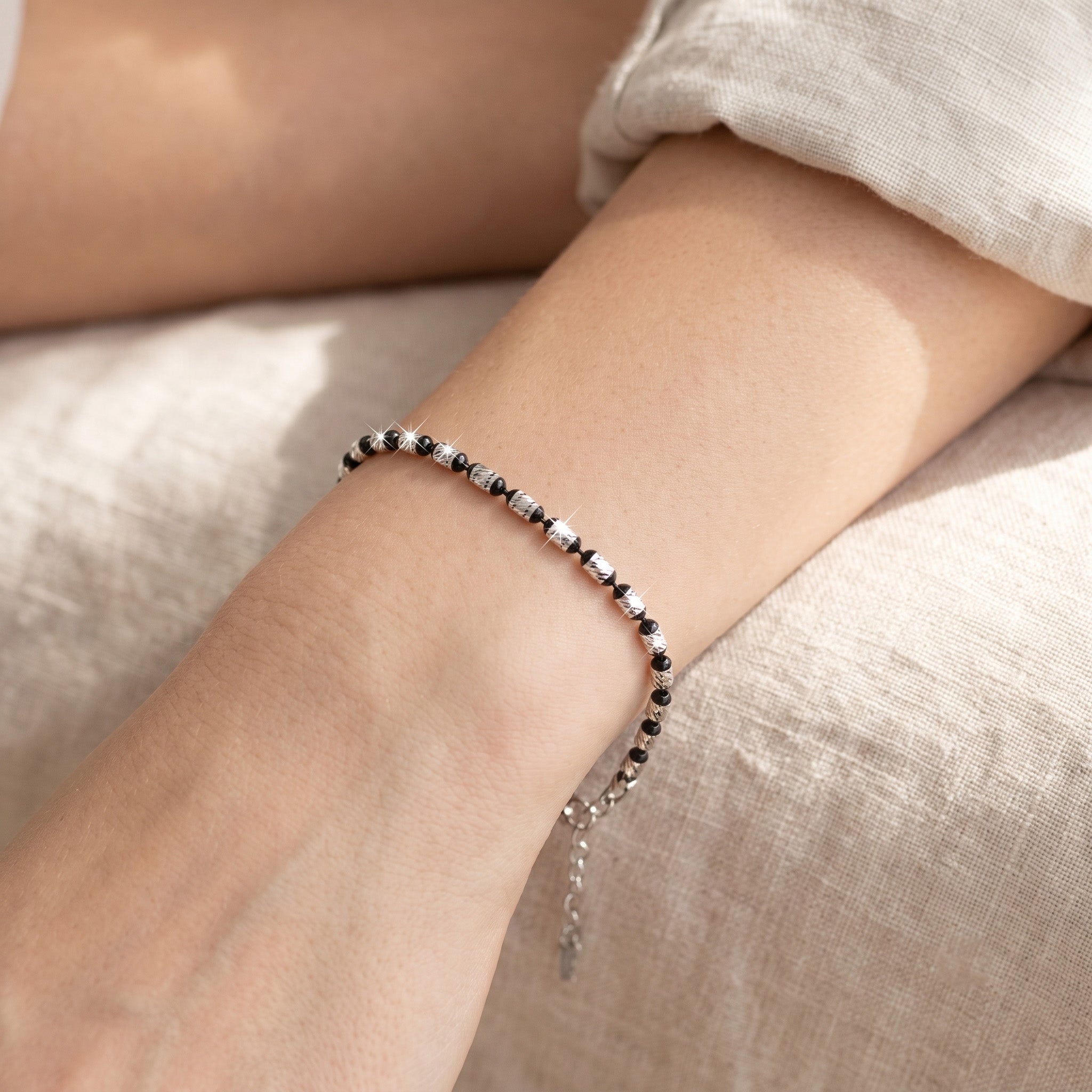 Bracciale Barilotti 3mm Diamantati Argento 925 Bicolore Nero