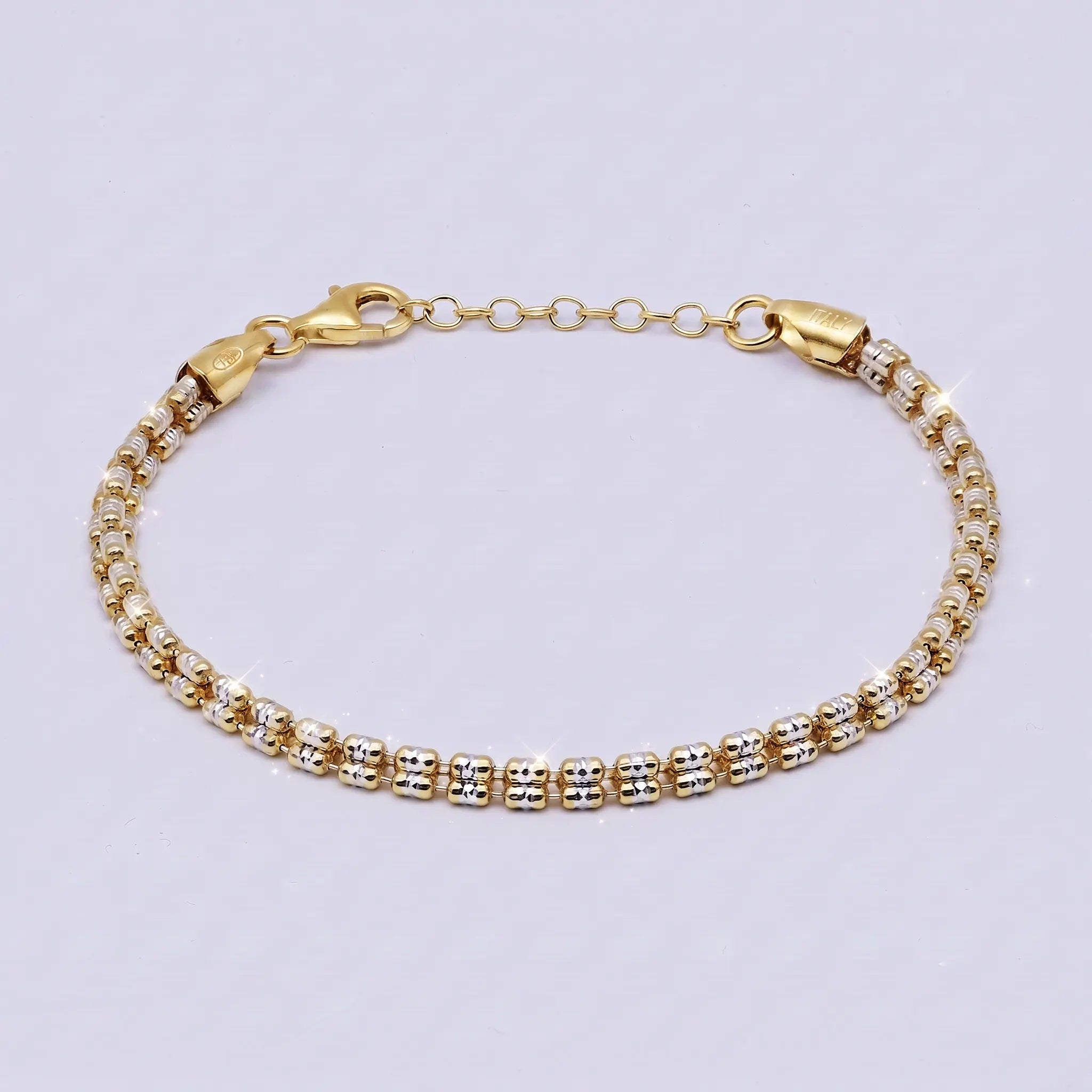 Bracciale Ice Link 4mm Piramide Bicolore Oro Giallo in Argento 925