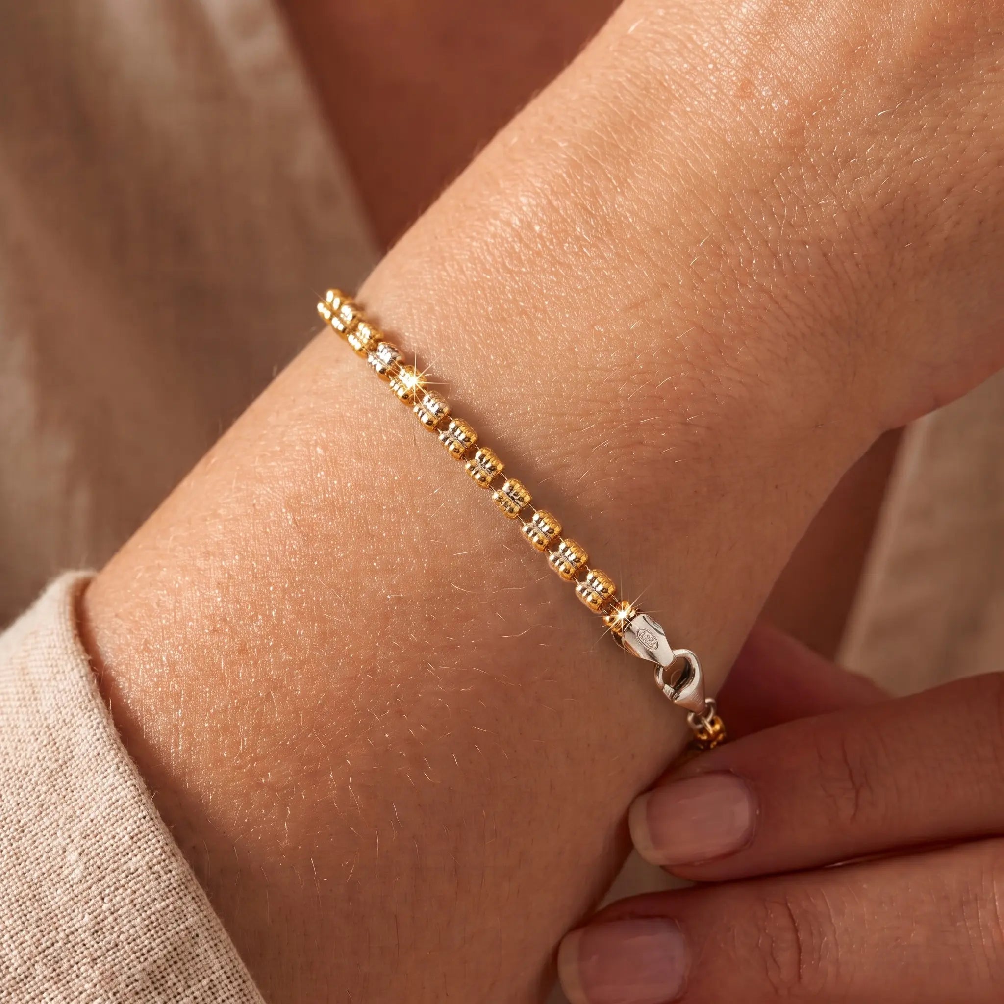 Bracciale Ice Link 4mm Piramide Bicolore Oro Giallo in Argento 925