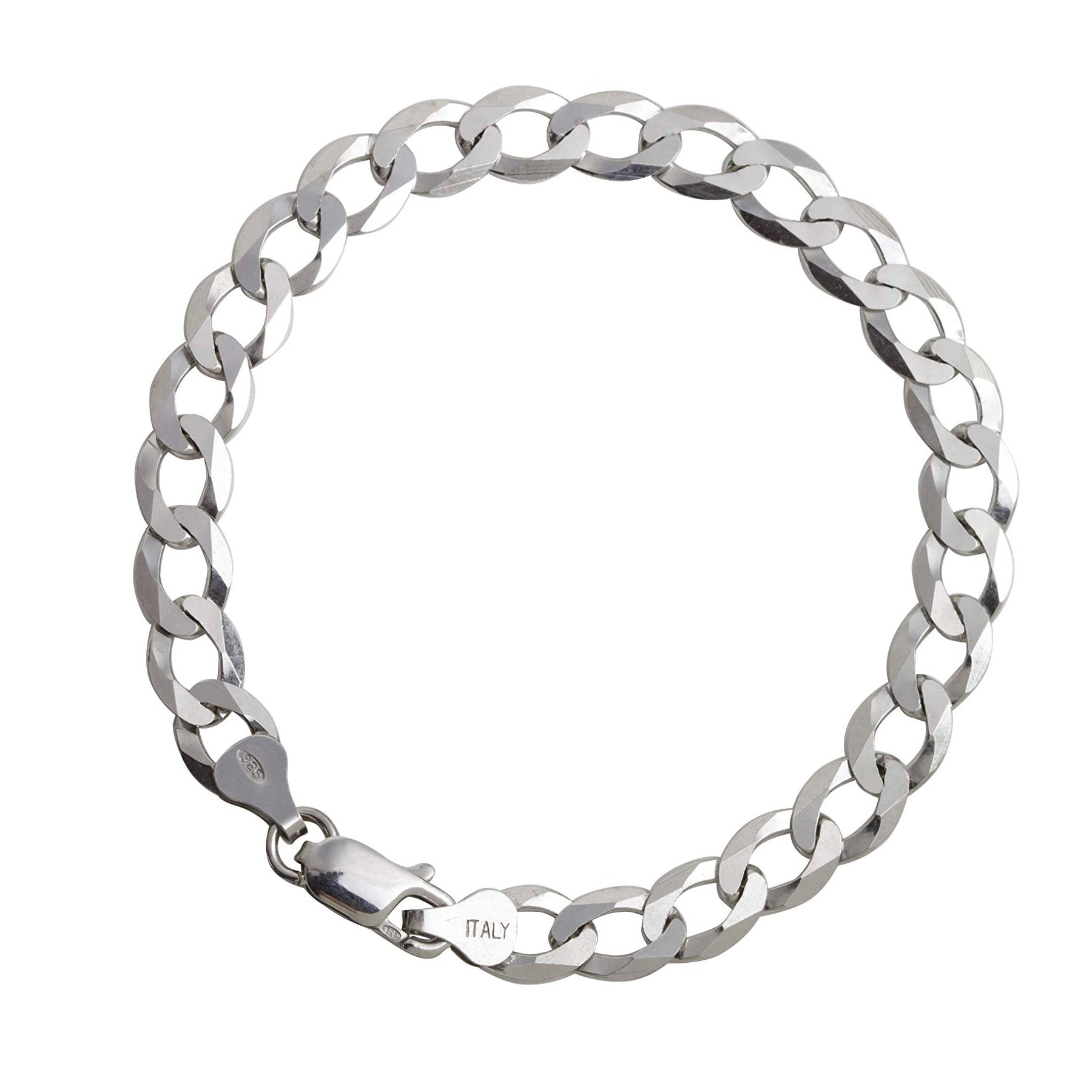 Bracciale Maglia Groumette Piatta 7 mm in Argento 925 Rodiato