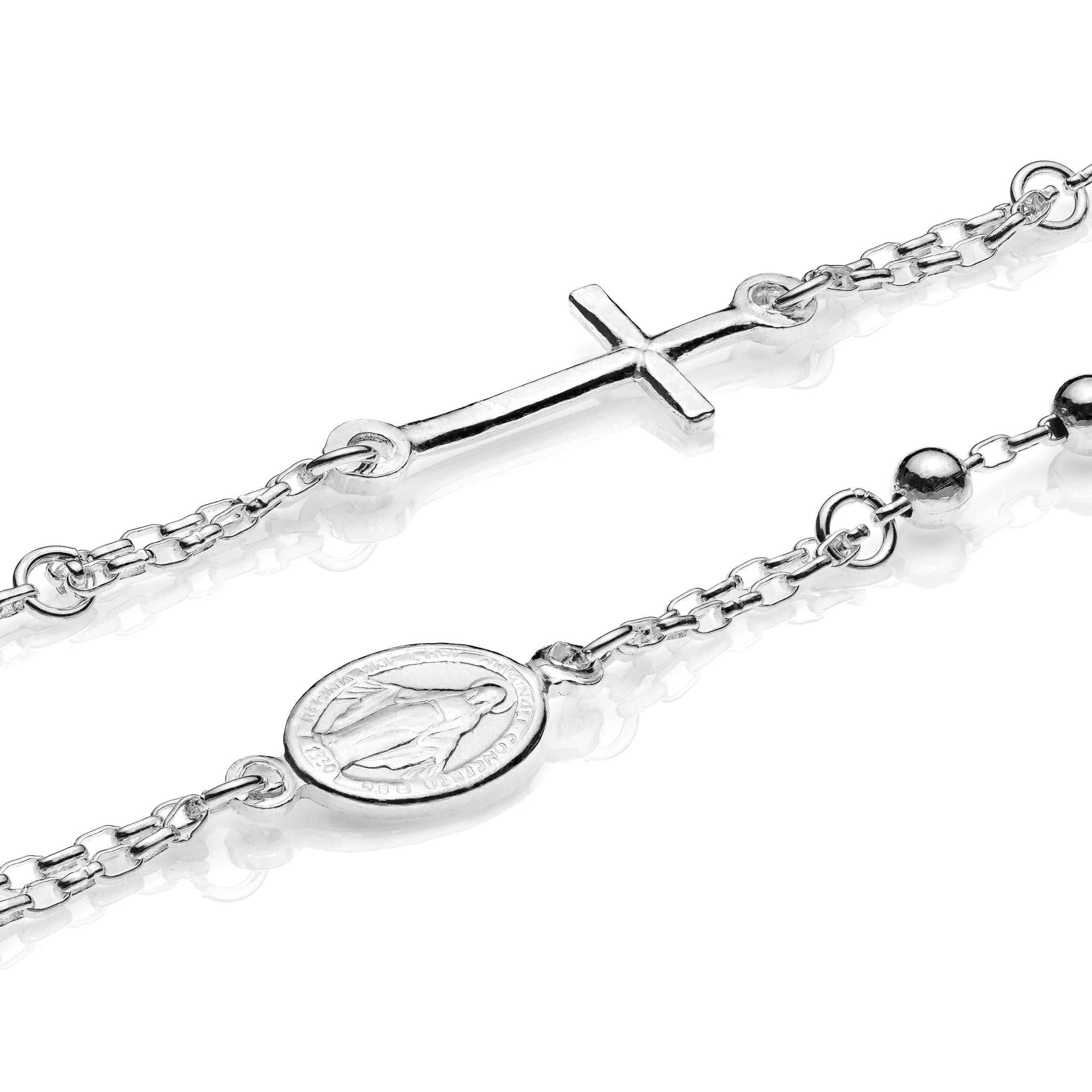 Bracciale Rosario con Sfere di Argento Medaglia Madonna e Croce in Argento 925 - Aka Gioielli