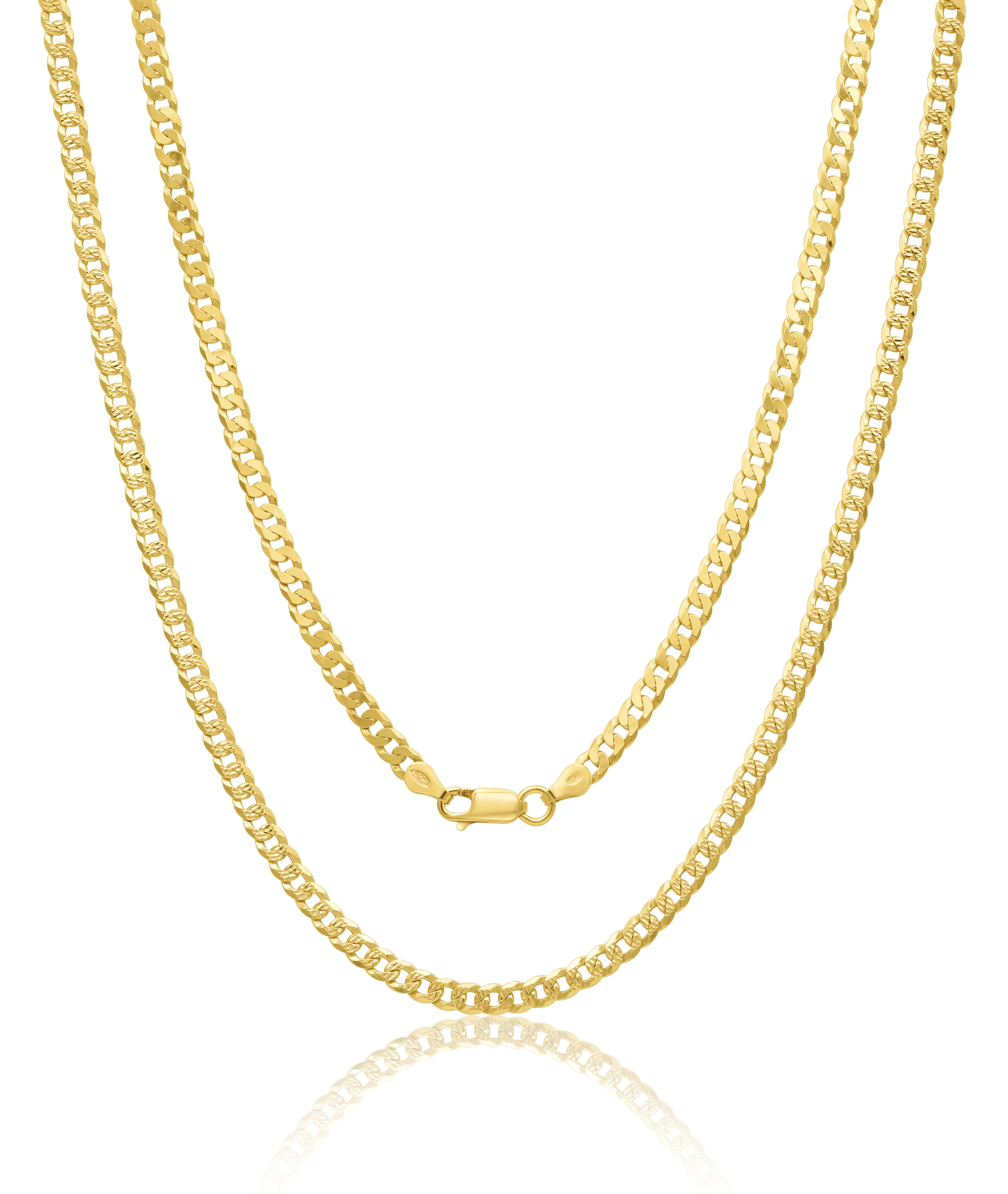 Catena Maglia Cubana 4 mm Diamantata in Argento 925 Placcato Oro 18K
