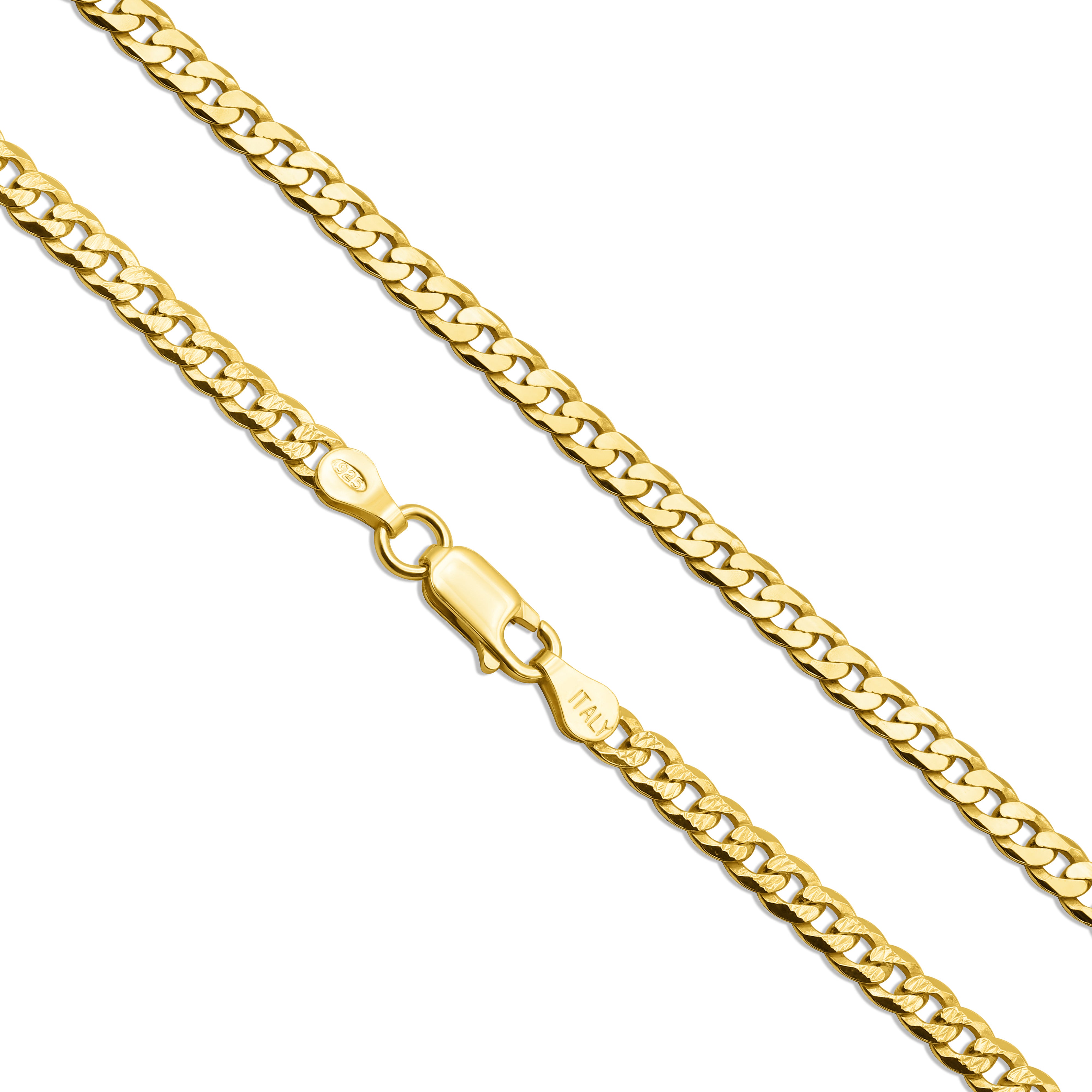 Catena Maglia Cubana 4 mm Diamantata in Argento 925 Placcato Oro 18K