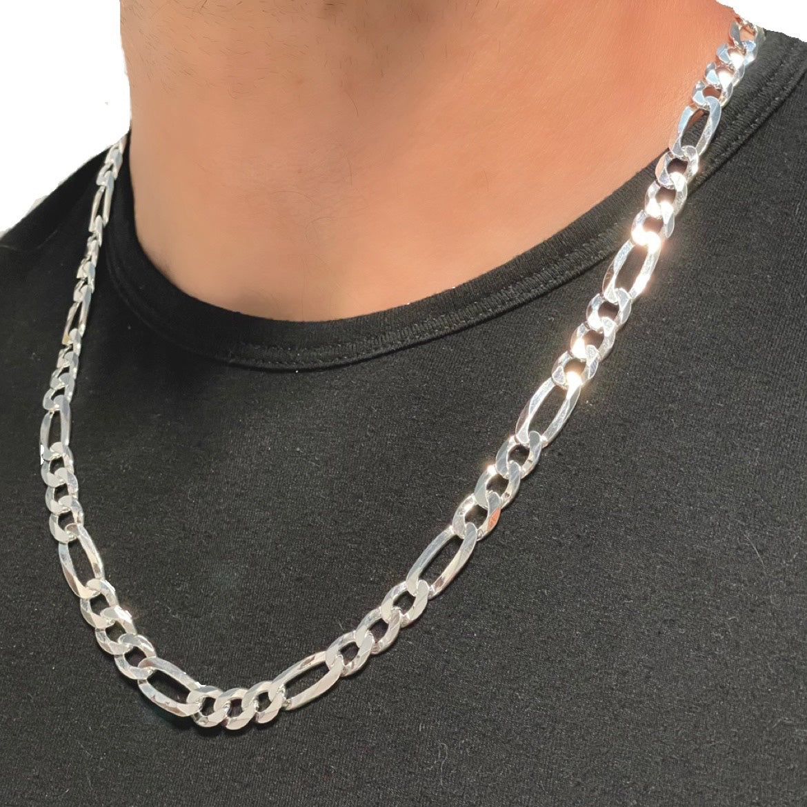 9mm Figaro Link Chain in 925 Silver 