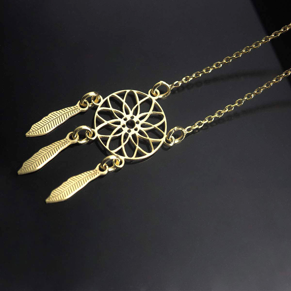 925 Silver Gold Plated Dream Catcher Necklace – Aka Gioielli