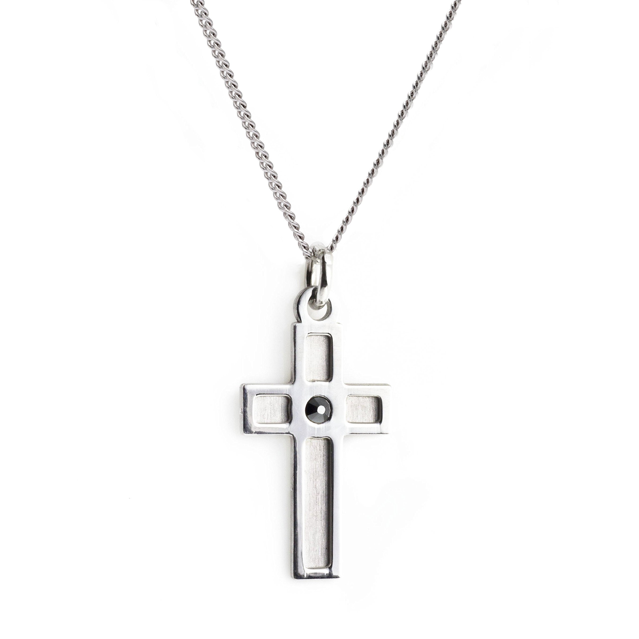 Collana con Ciondolo Croce e Cristallo Ematite in Argento 925 Rodiato - Aka Gioielli