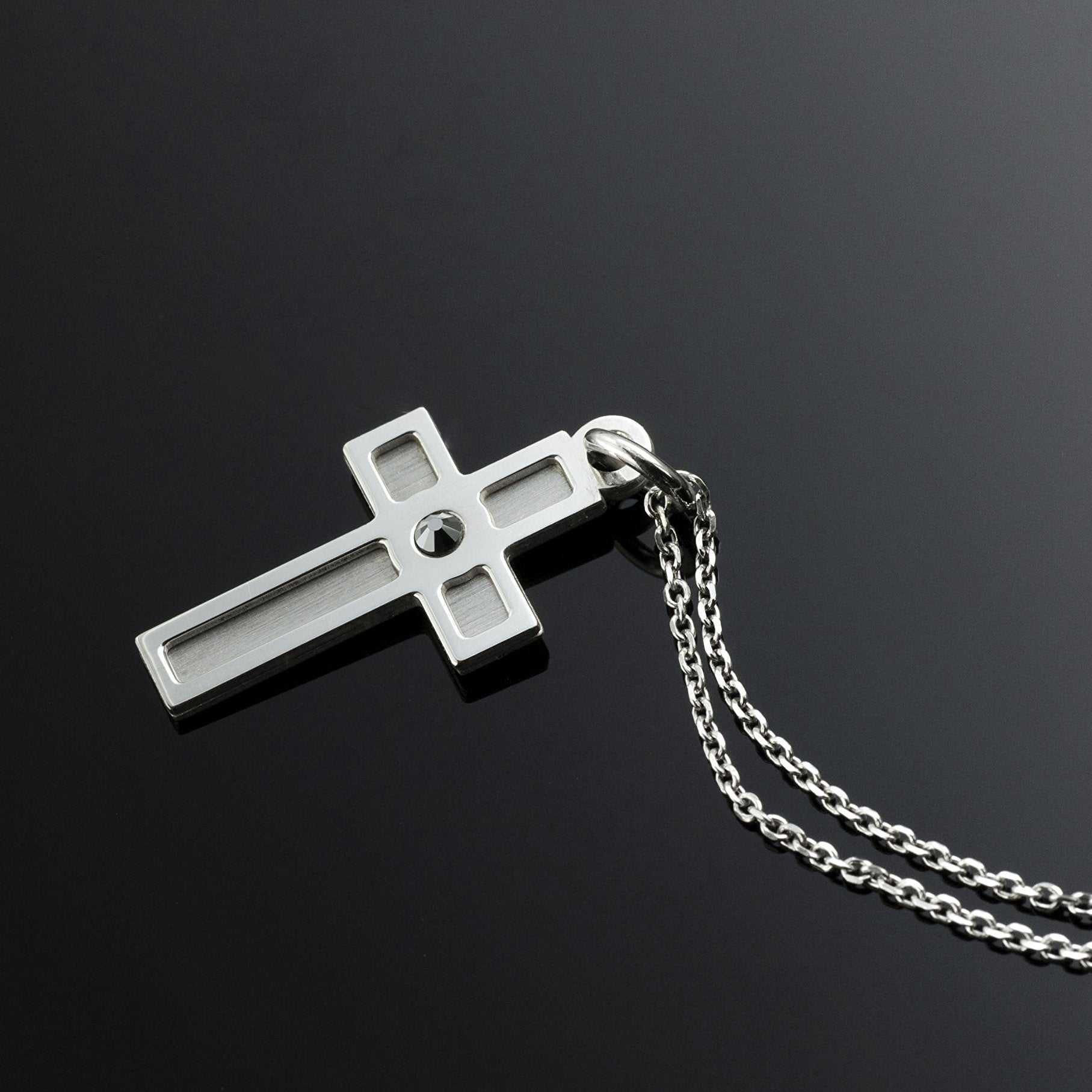 Collana con Ciondolo Croce e Cristallo Ematite in Argento 925 Rodiato - Aka Gioielli