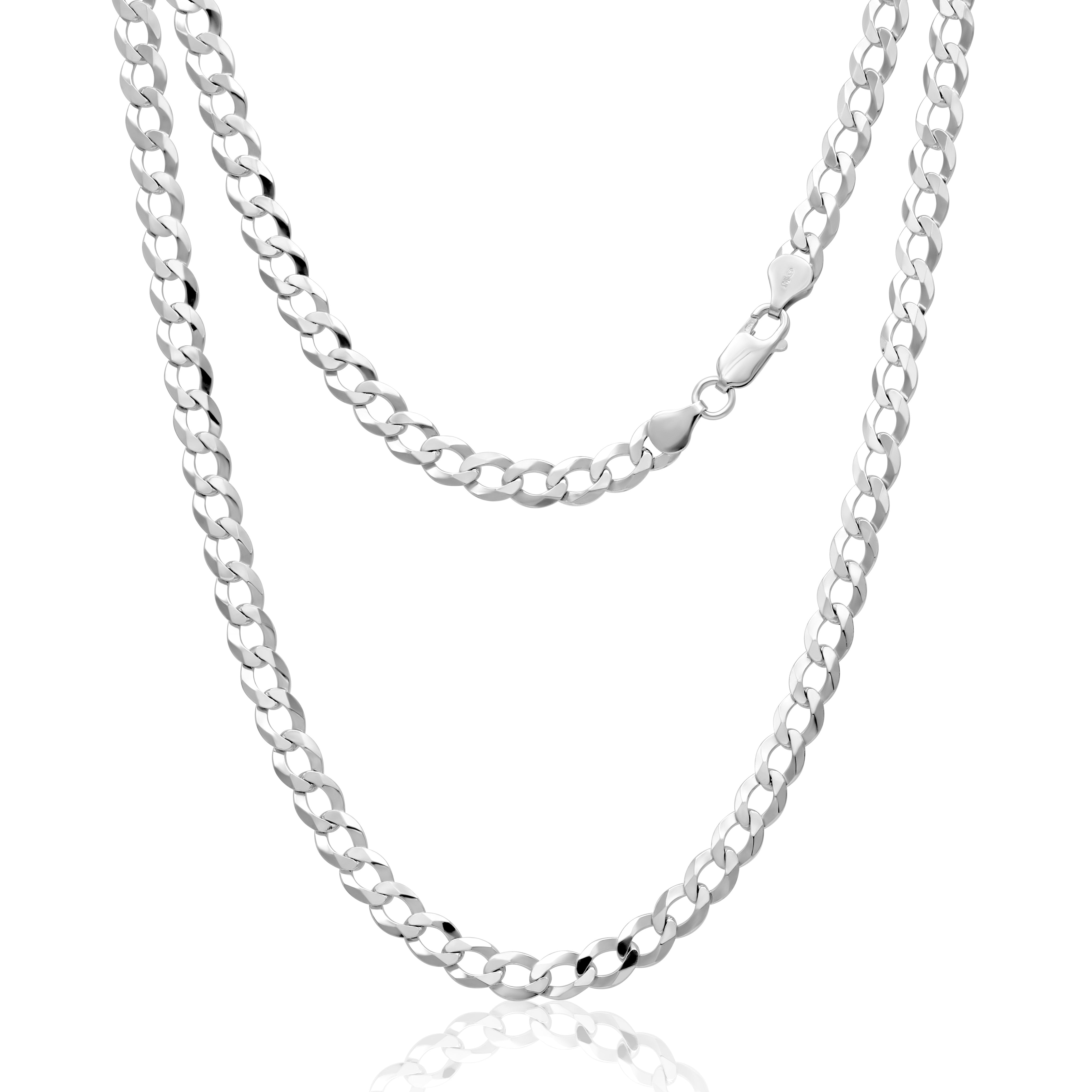 6mm Flat Groumette Chain in Rhodium-Plated 925 Silver