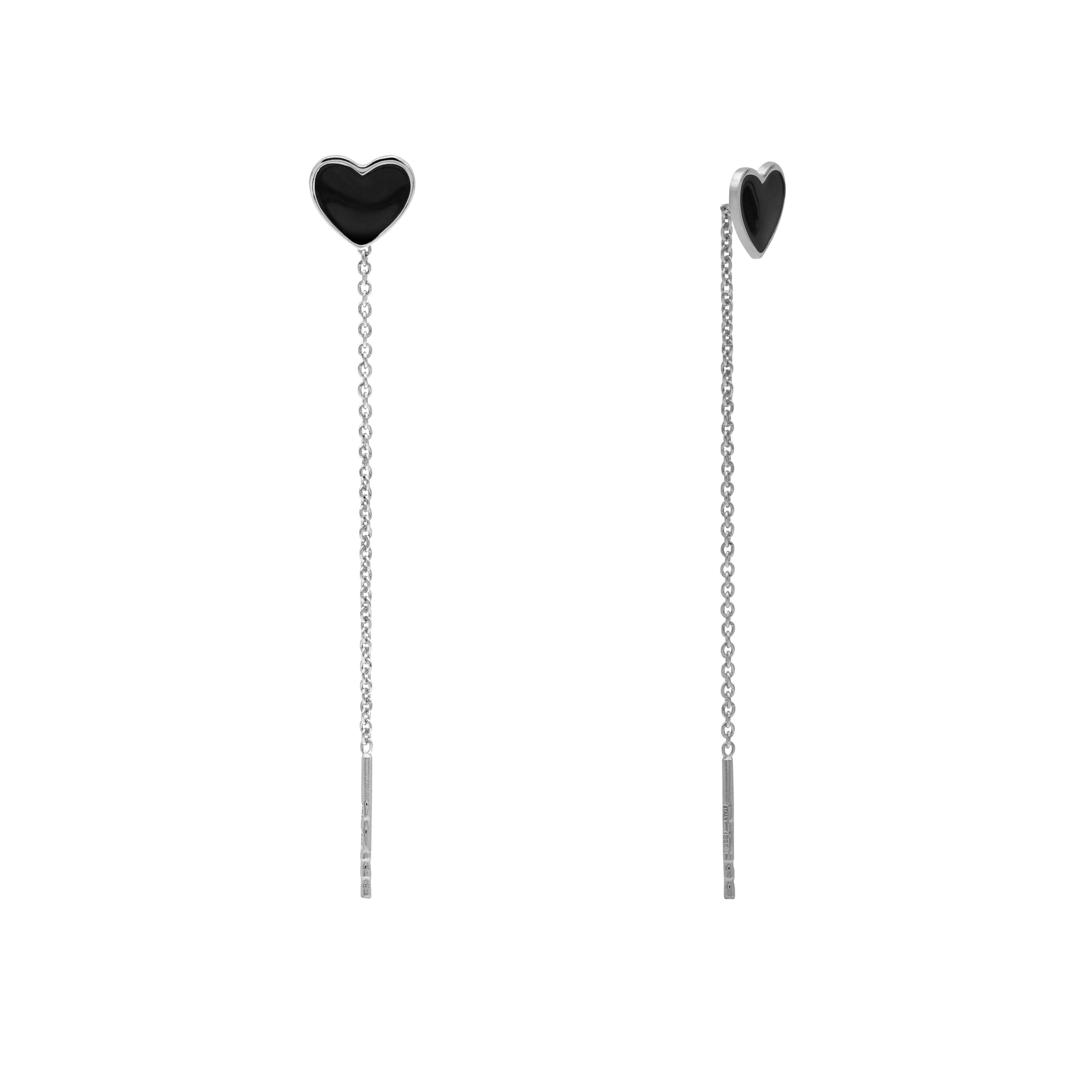Orecchini Pendenti con Cuore Smaltato in Argento 925 Rodiato