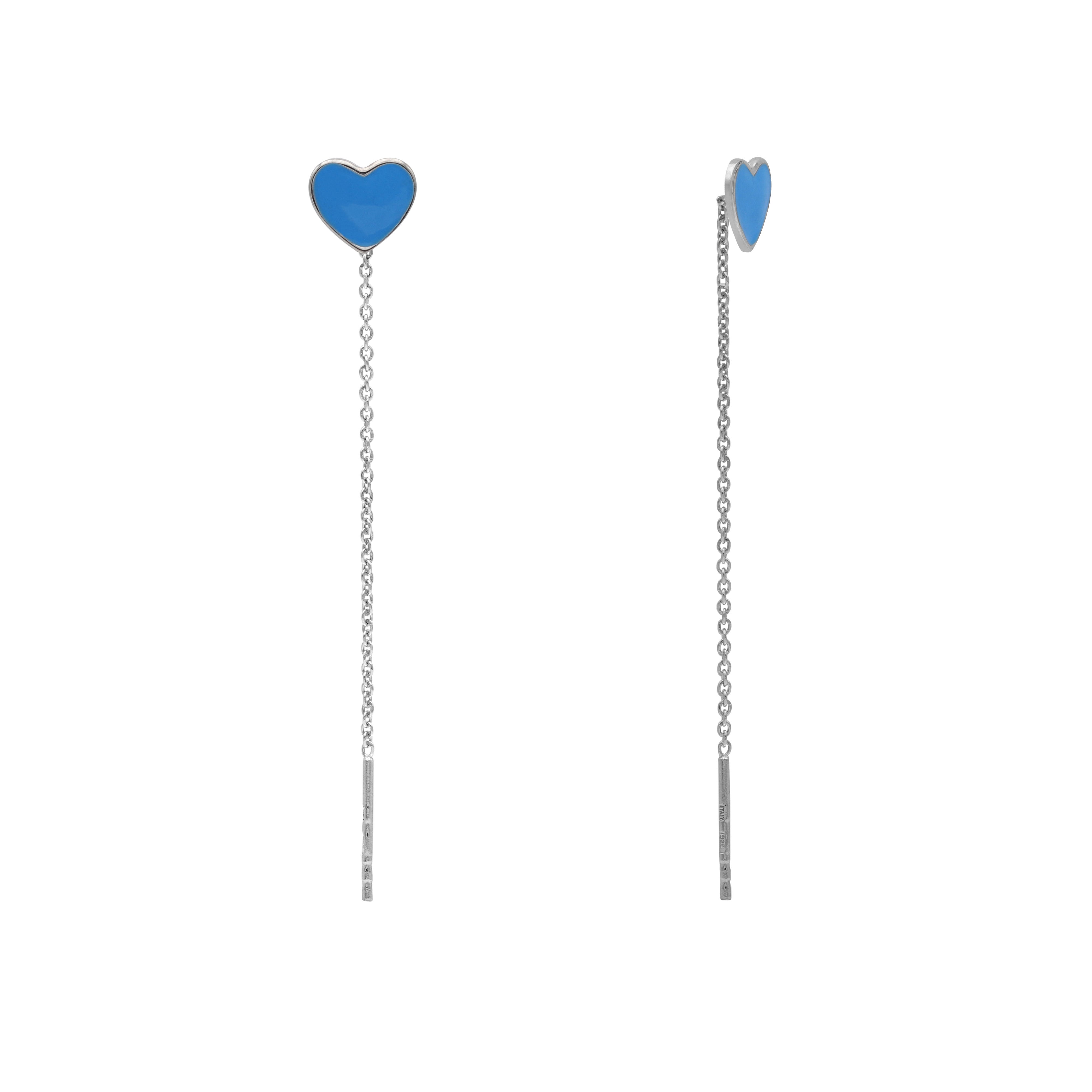 Orecchini Pendenti con Cuore Smaltato in Argento 925 Rodiato
