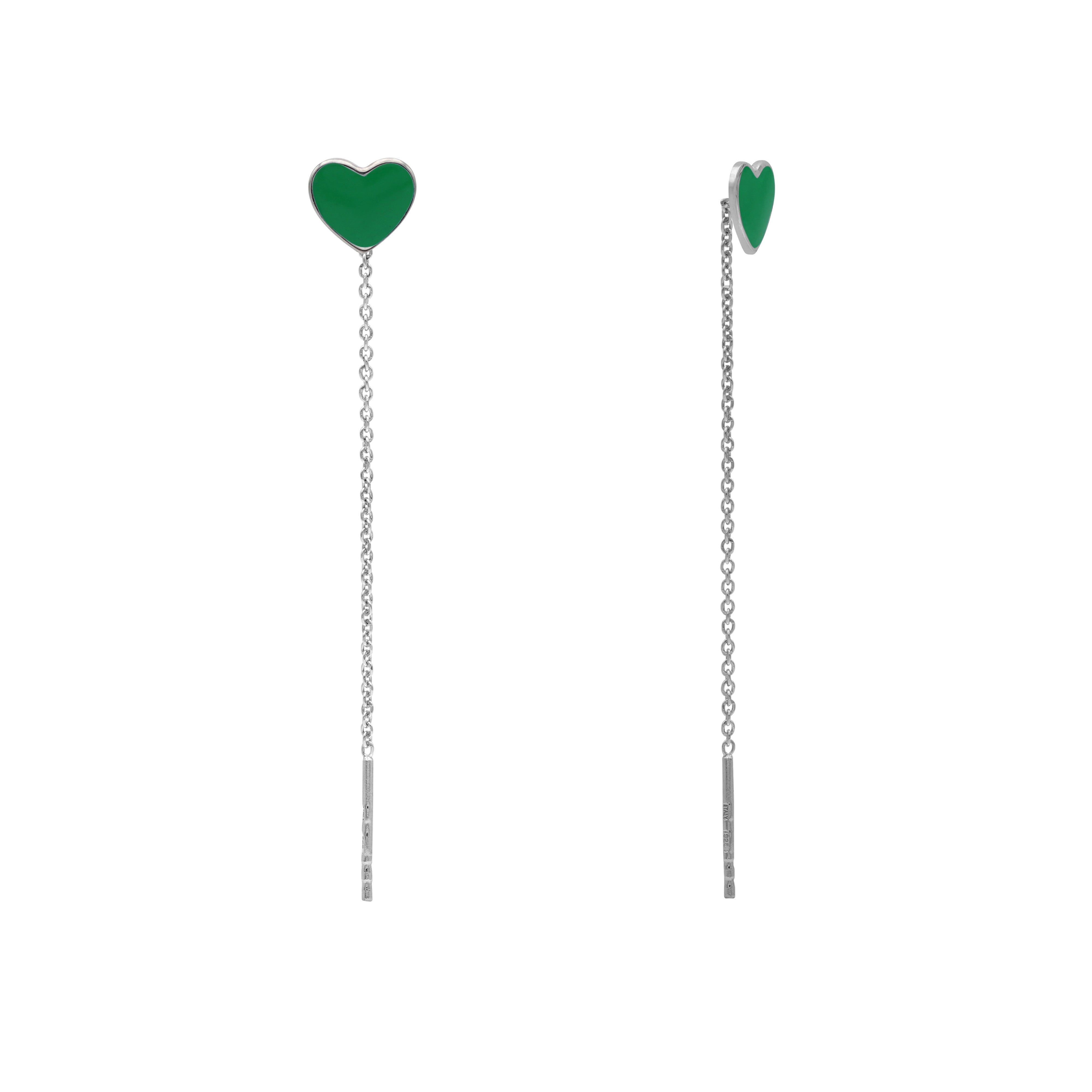 Orecchini Pendenti con Cuore Smaltato in Argento 925 Rodiato