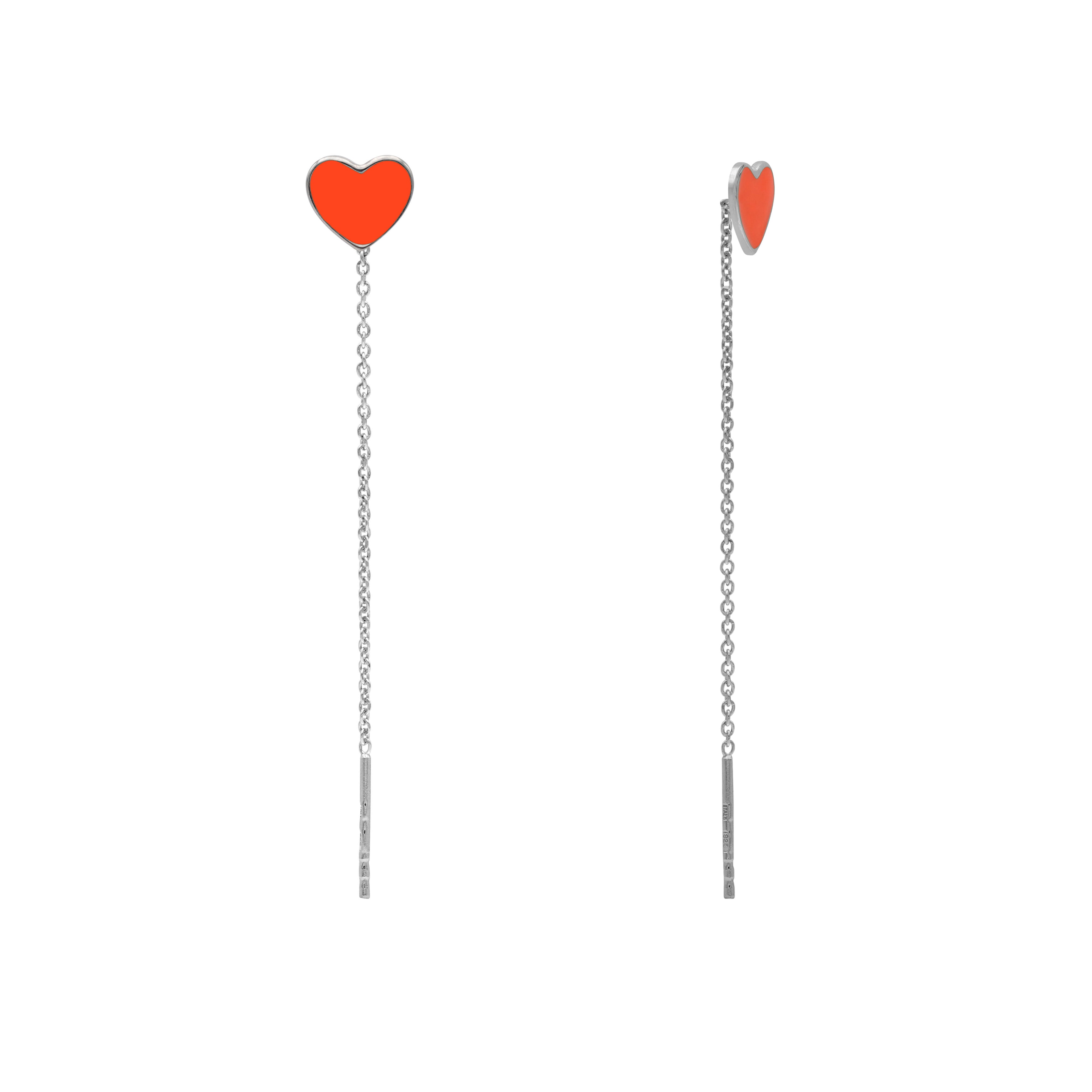 Orecchini Pendenti con Cuore Smaltato in Argento 925 Rodiato