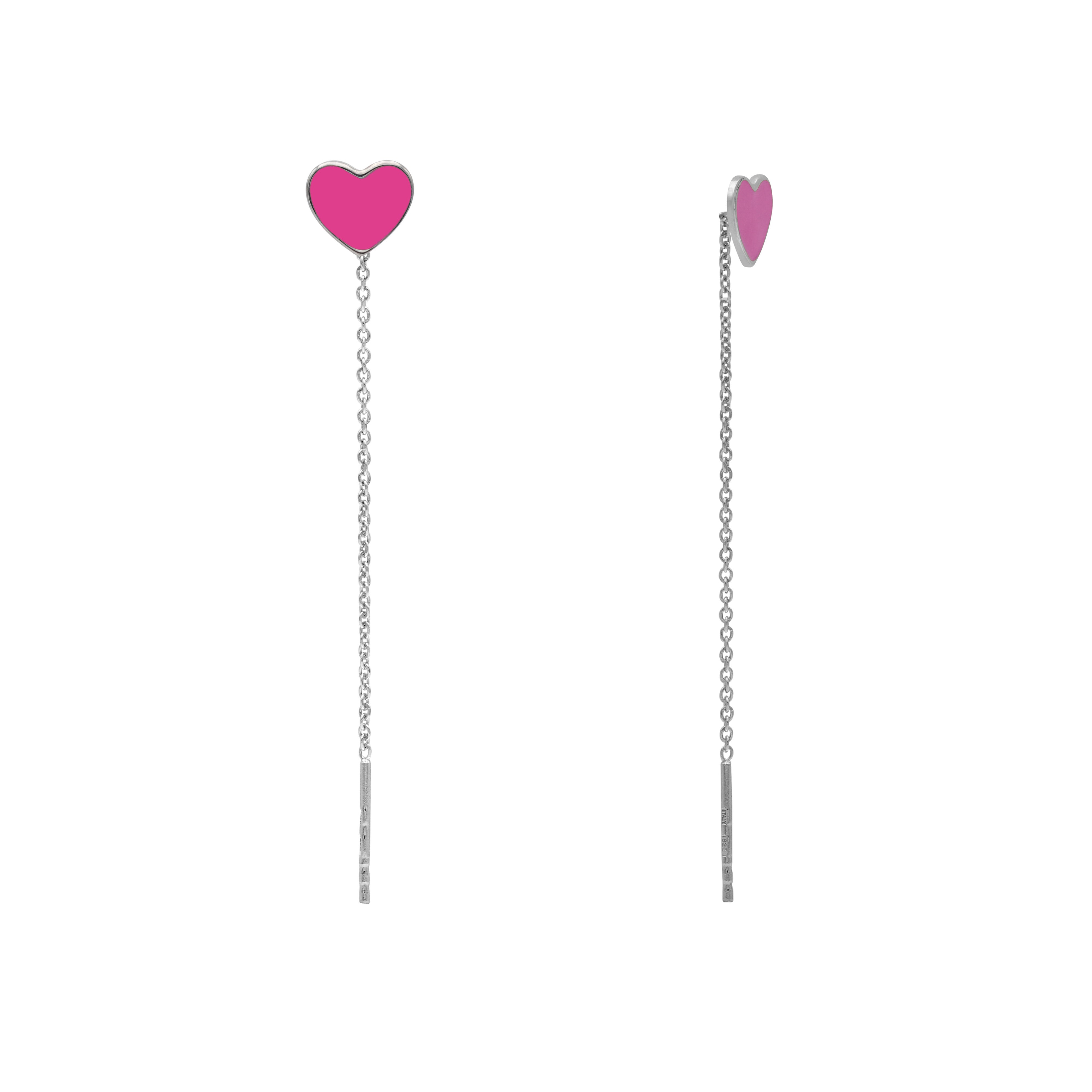 Orecchini Pendenti con Cuore Smaltato in Argento 925 Rodiato