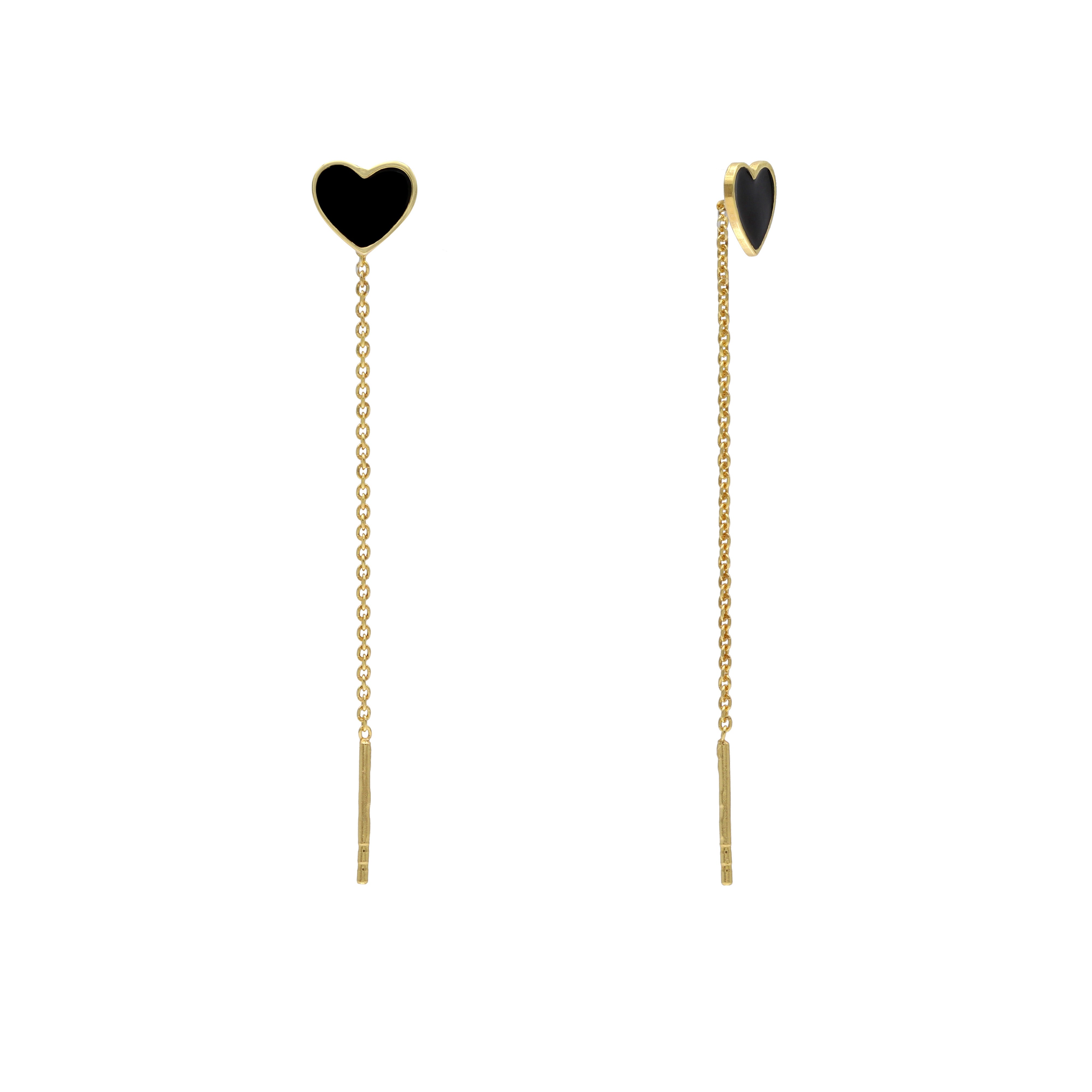Orecchini Pendenti con Cuore Smaltato in Argento 925 Placcato Oro 18k