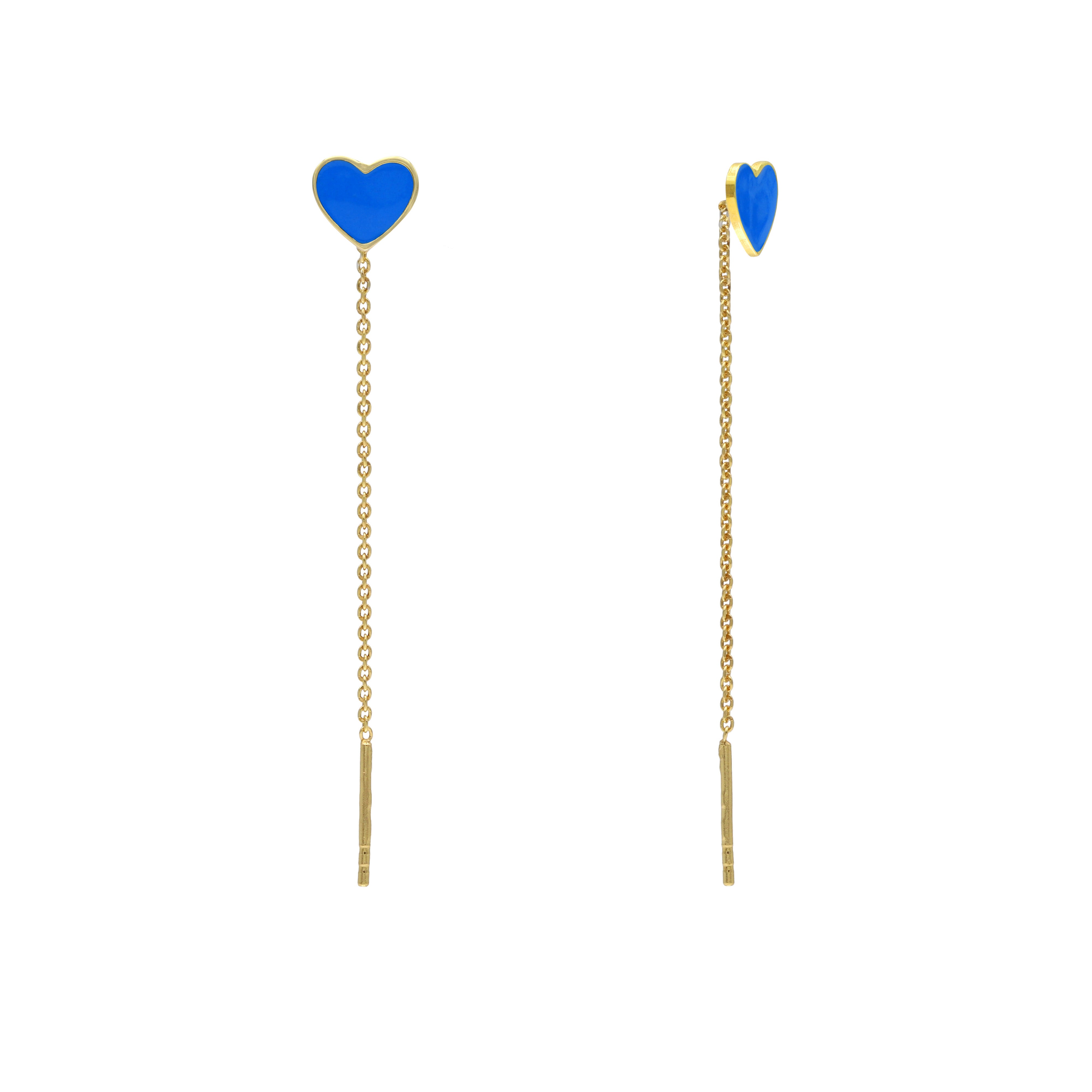 Orecchini Pendenti con Cuore Smaltato in Argento 925 Placcato Oro 18k