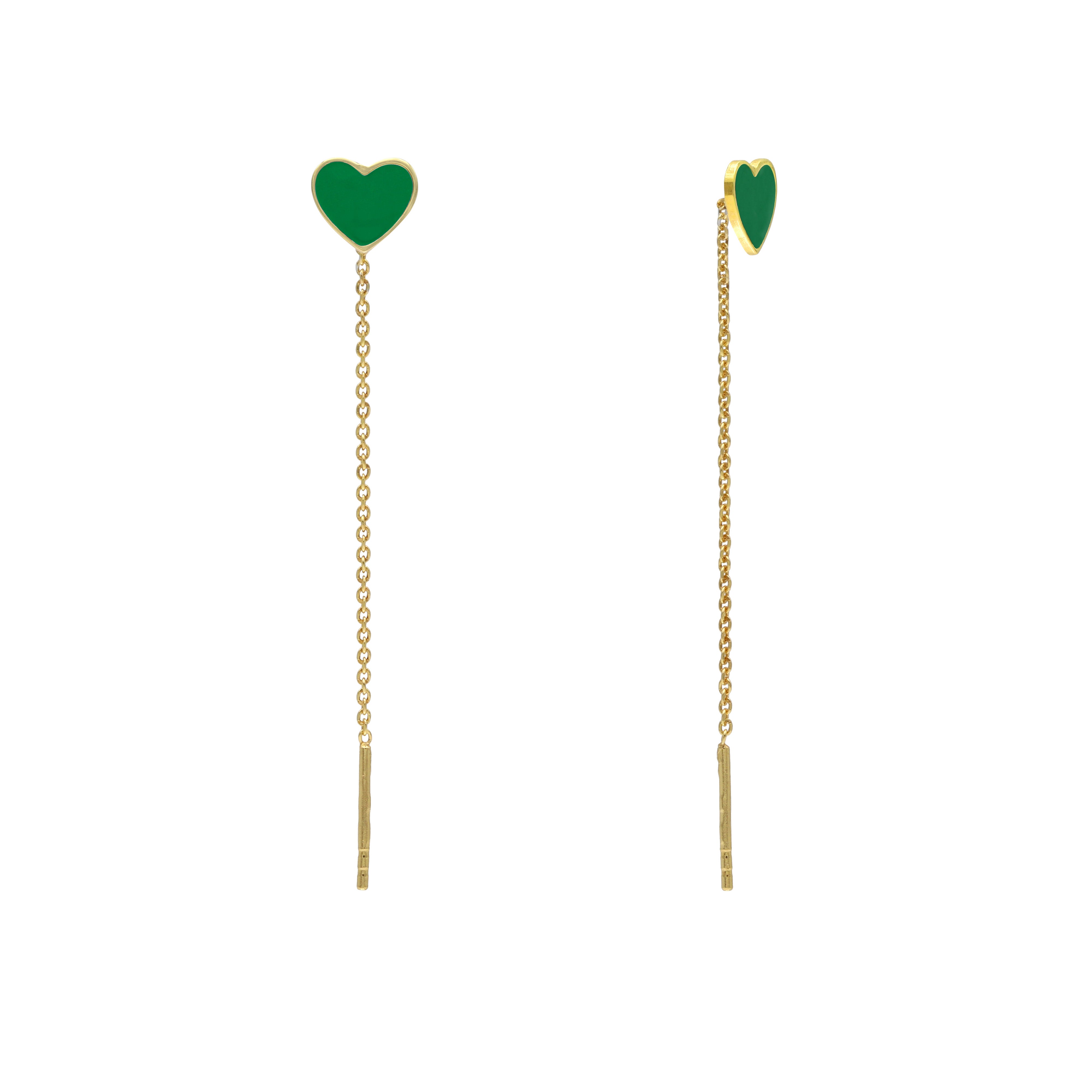 Orecchini Pendenti con Cuore Smaltato in Argento 925 Placcato Oro 18k