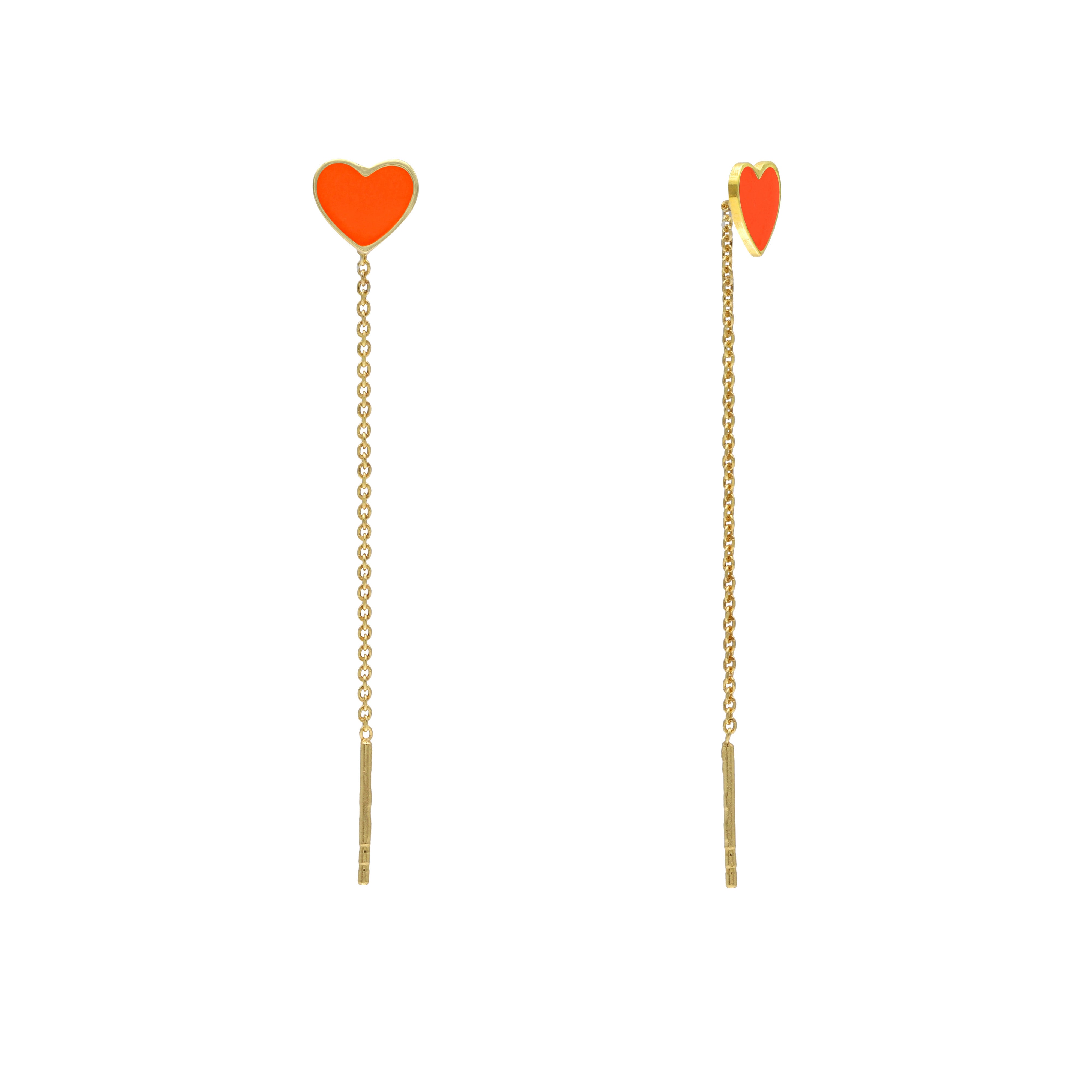 Orecchini Pendenti con Cuore Smaltato in Argento 925 Placcato Oro 18k