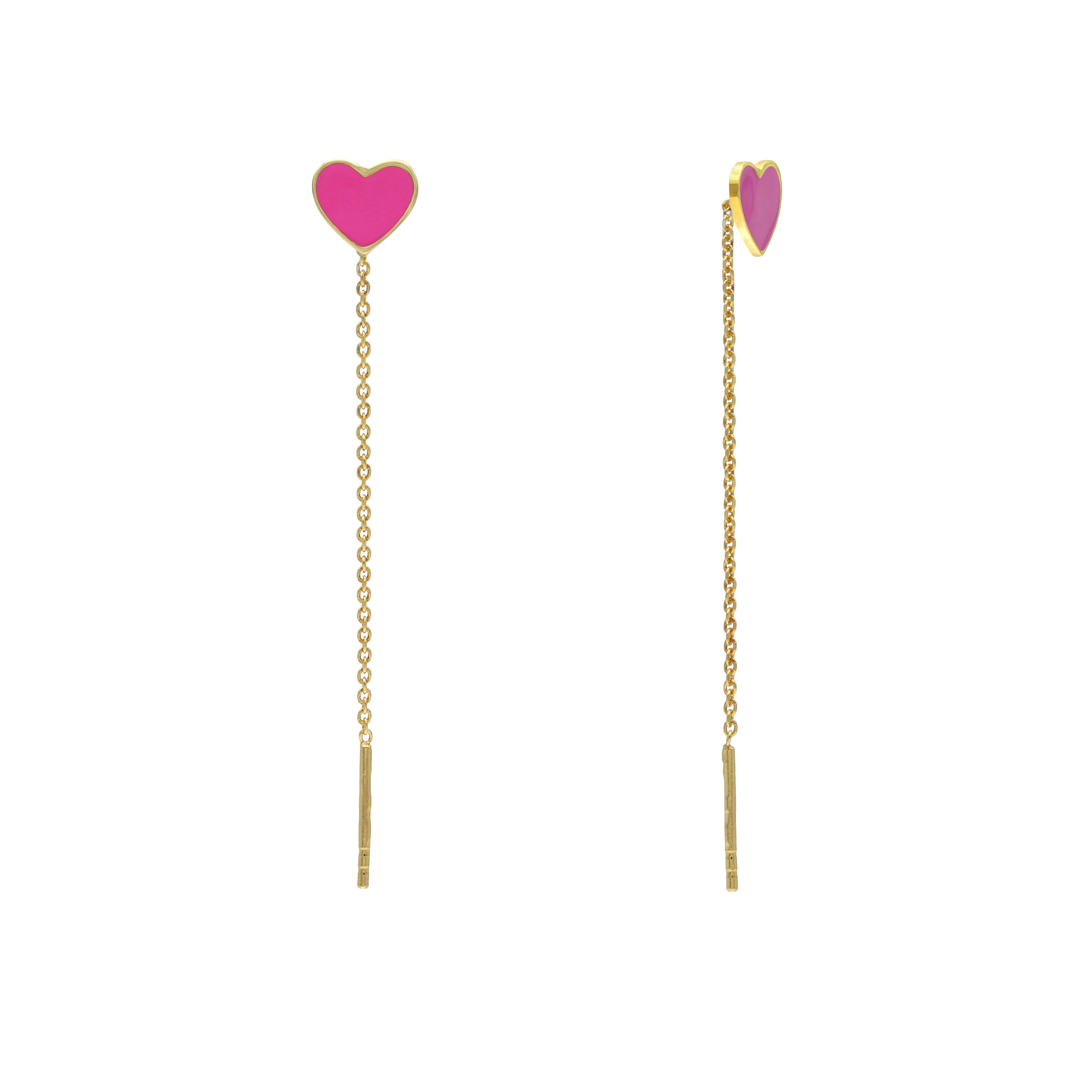 Orecchini Pendenti con Cuore Smaltato in Argento 925 Placcato Oro 18k