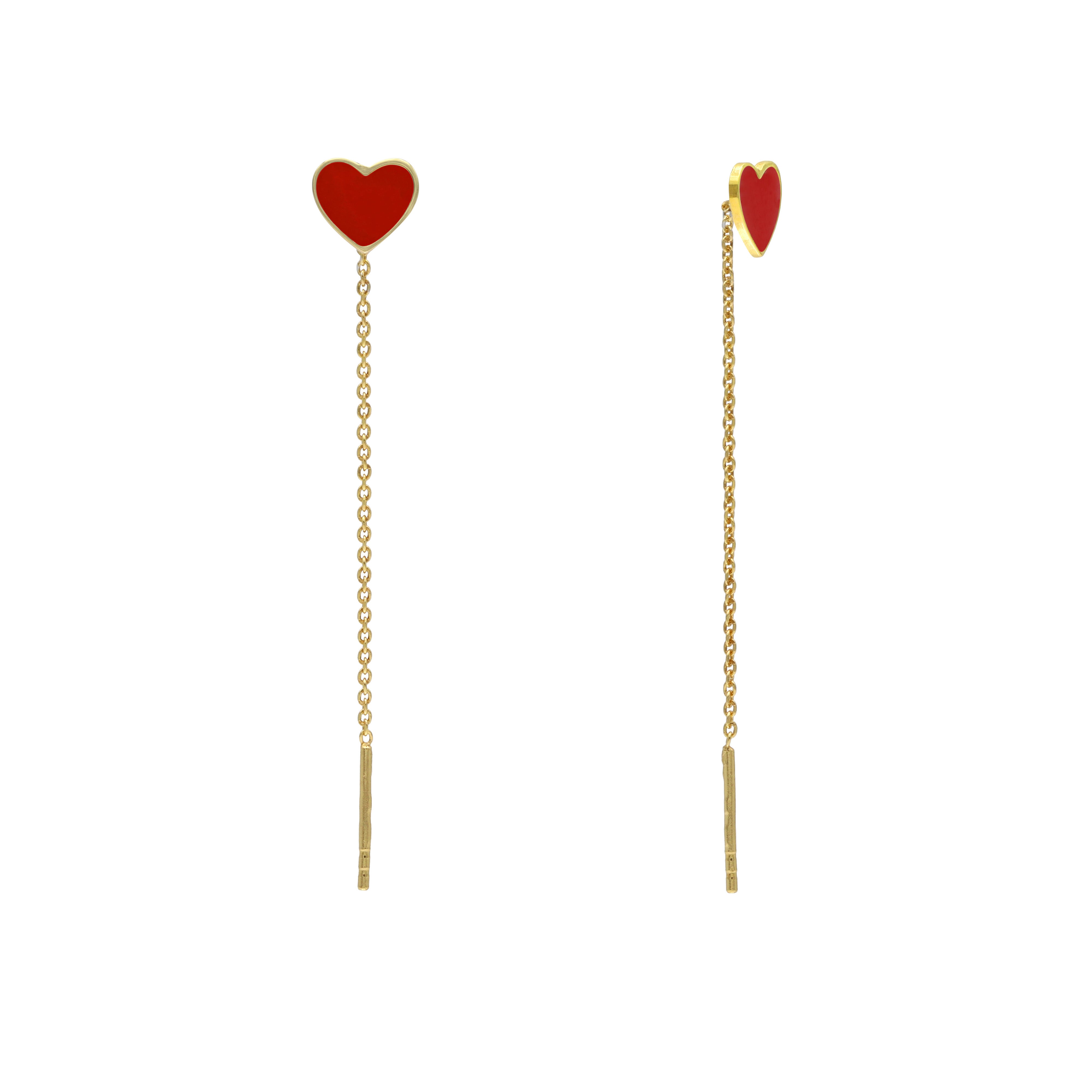 Orecchini Pendenti con Cuore Smaltato in Argento 925 Placcato Oro 18k