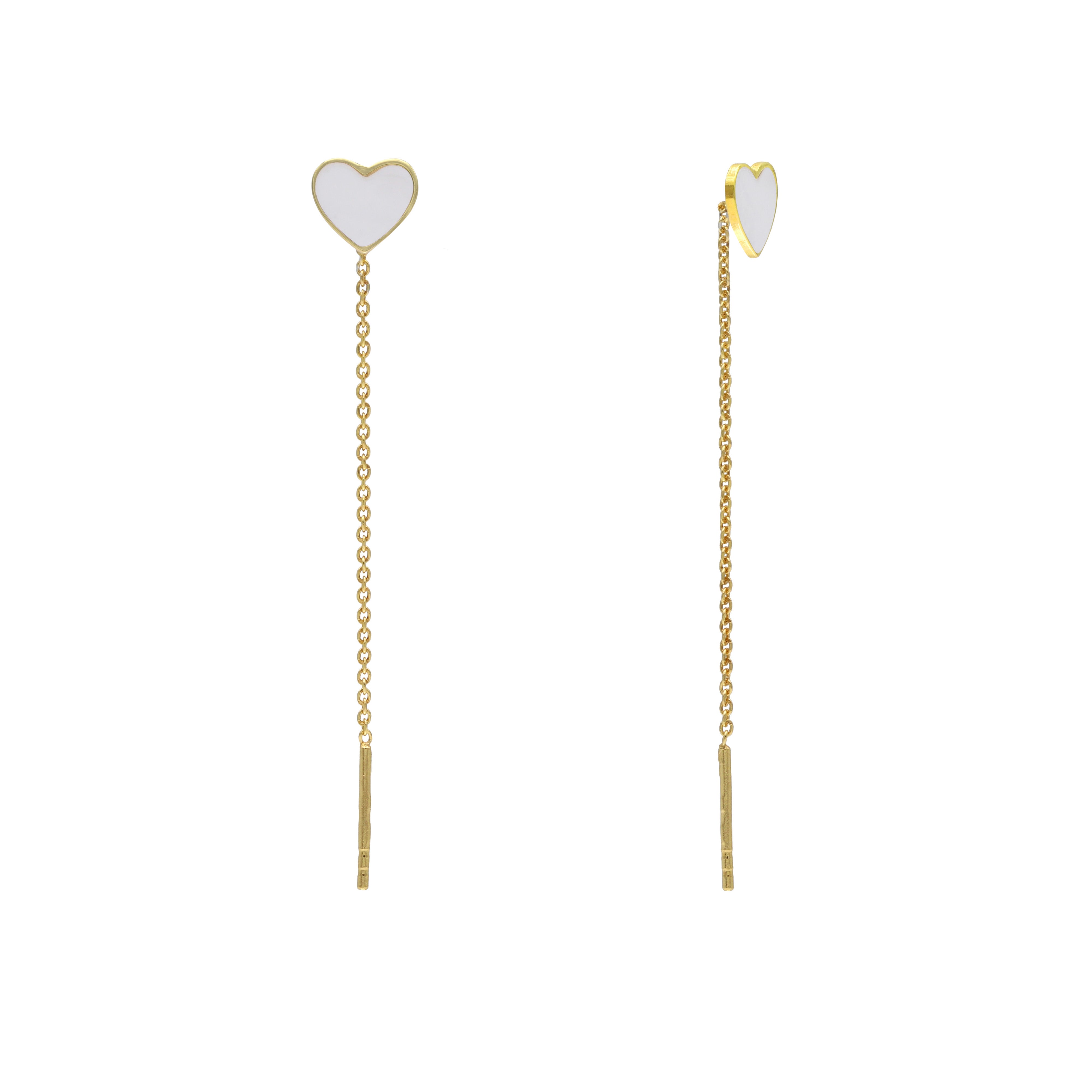 Orecchini Pendenti con Cuore Smaltato in Argento 925 Placcato Oro 18k
