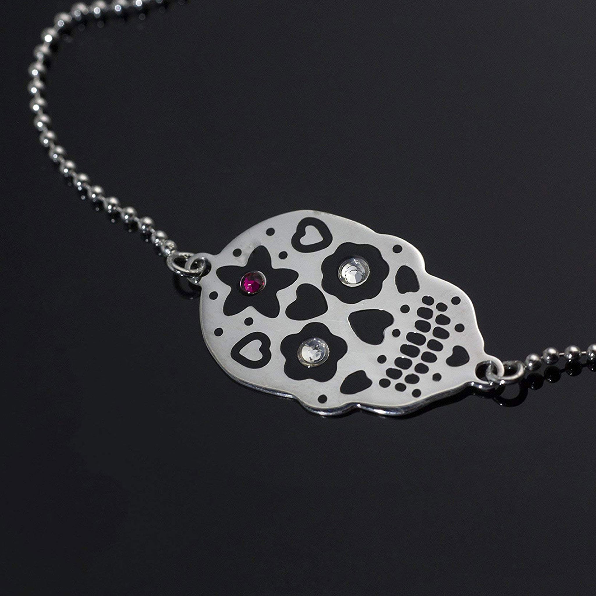 Bracciale Ciondolo Teschio Messicano in Argento 925 - Smaltato Nero