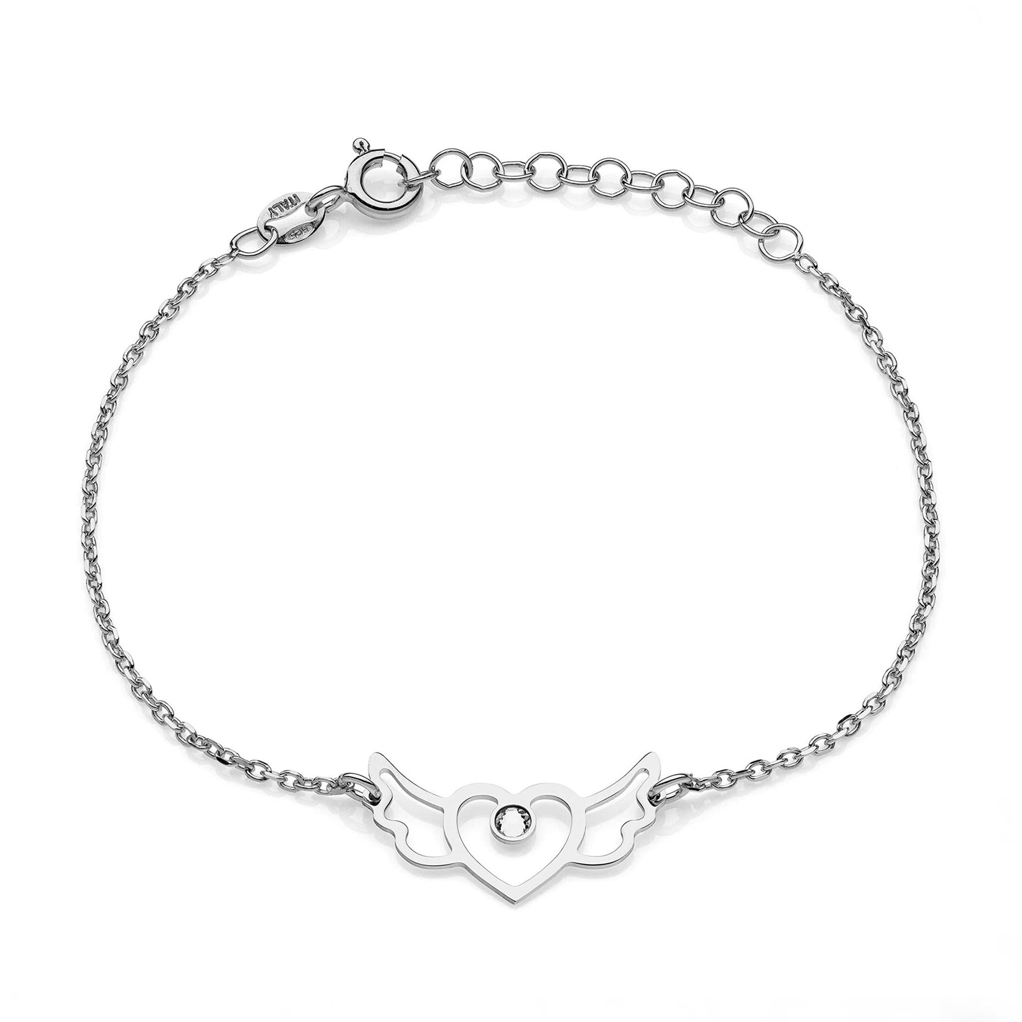 Bracelet with Heart with Wings and Zircon in Rhodium-Plated 925 Silver