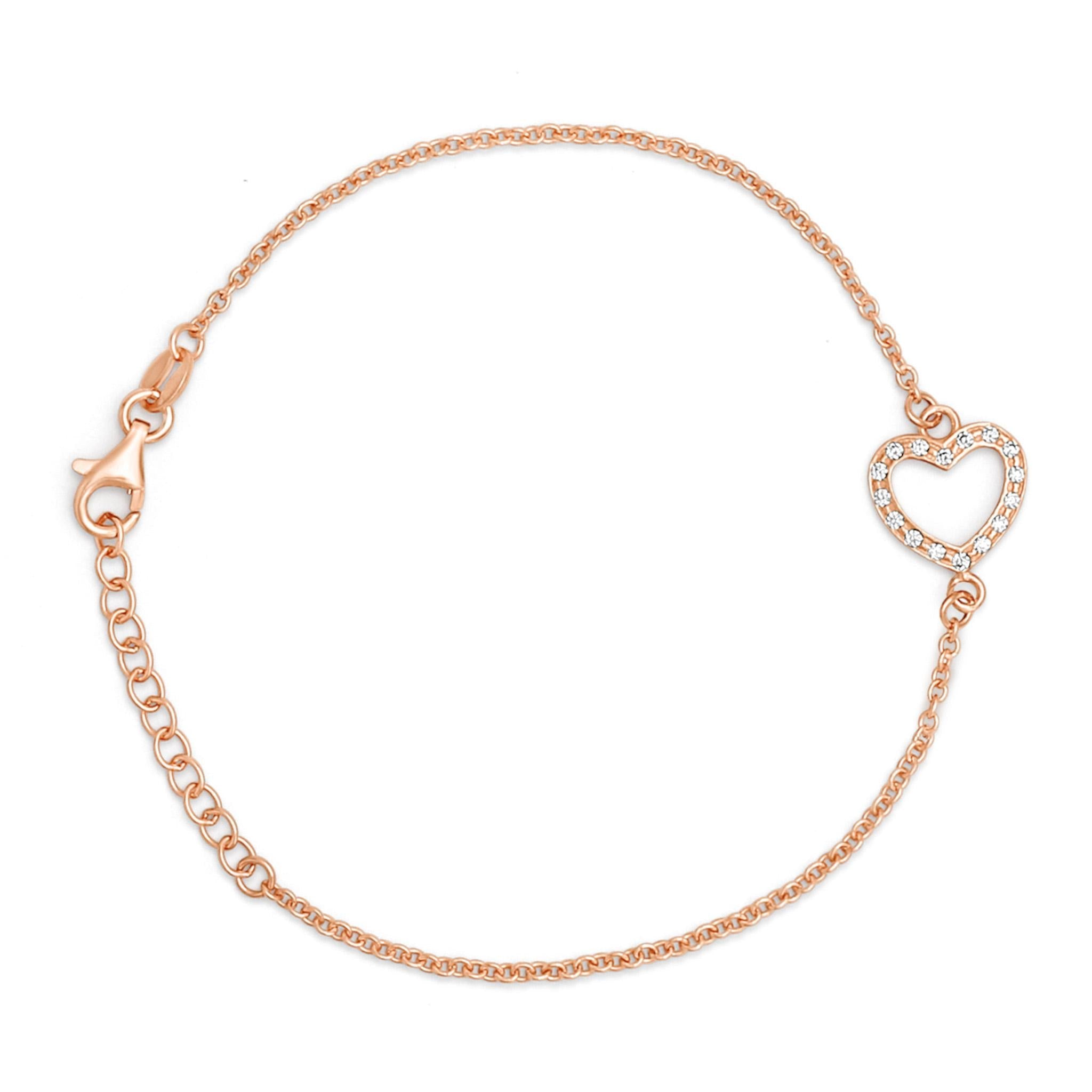Bracelet with Heart and Zircons in 925 Silver Plated Rose Gold