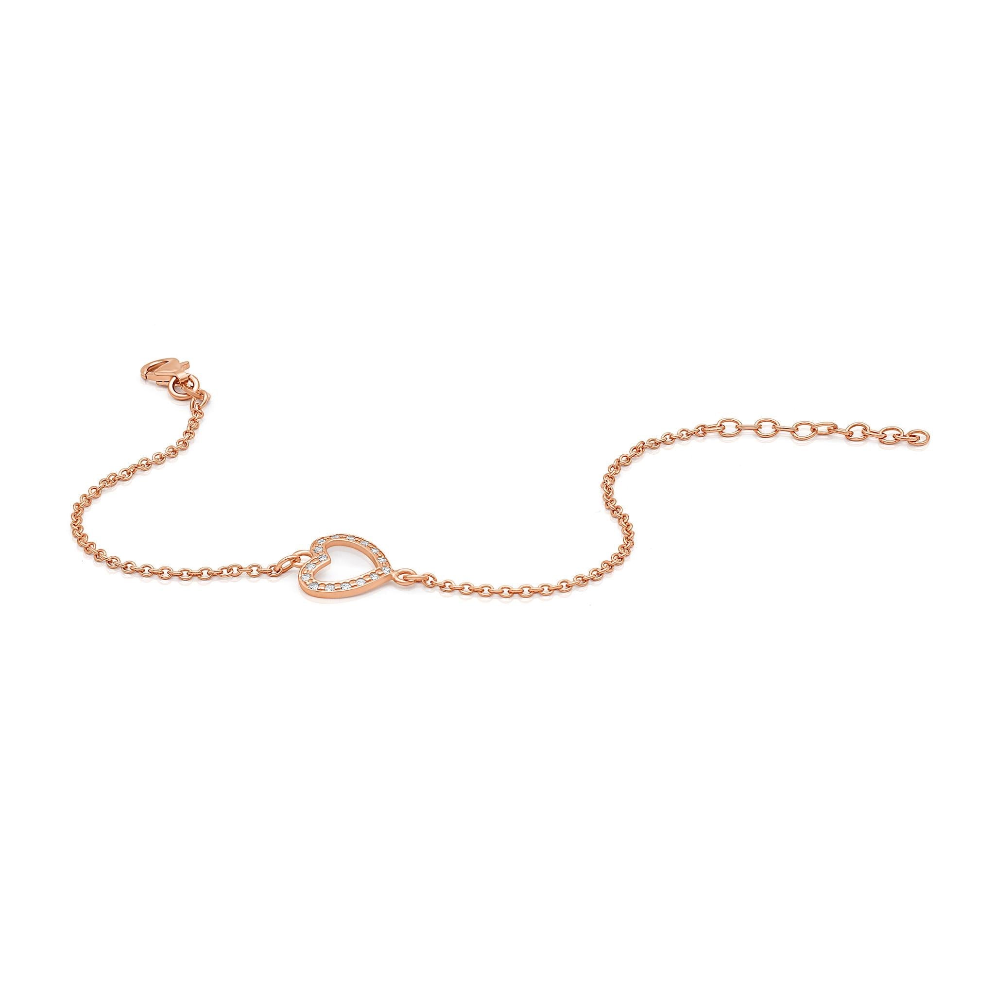 Bracelet with Heart and Zircons in 925 Silver Plated Rose Gold