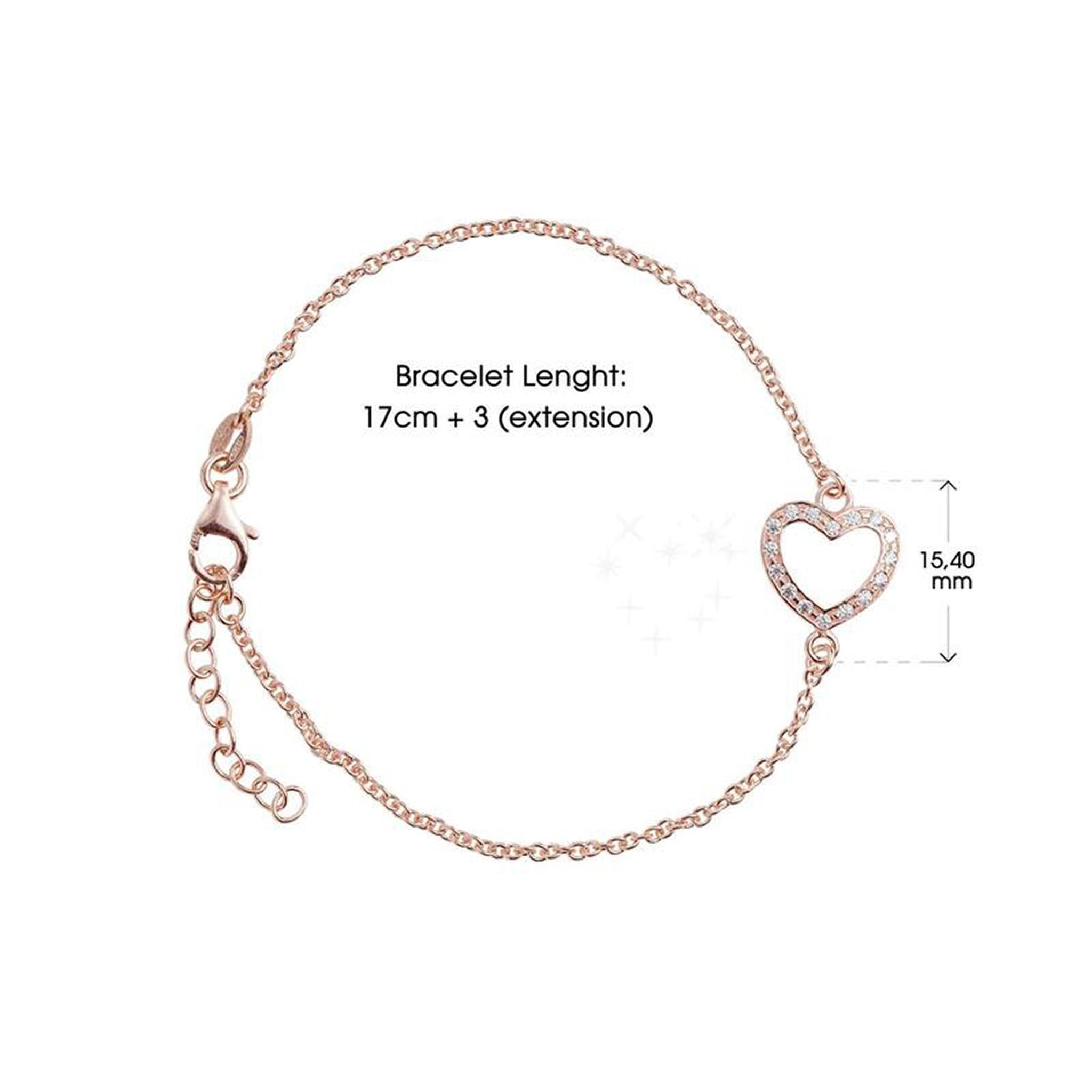 Bracelet with Heart and Zircons in 925 Silver Plated Rose Gold