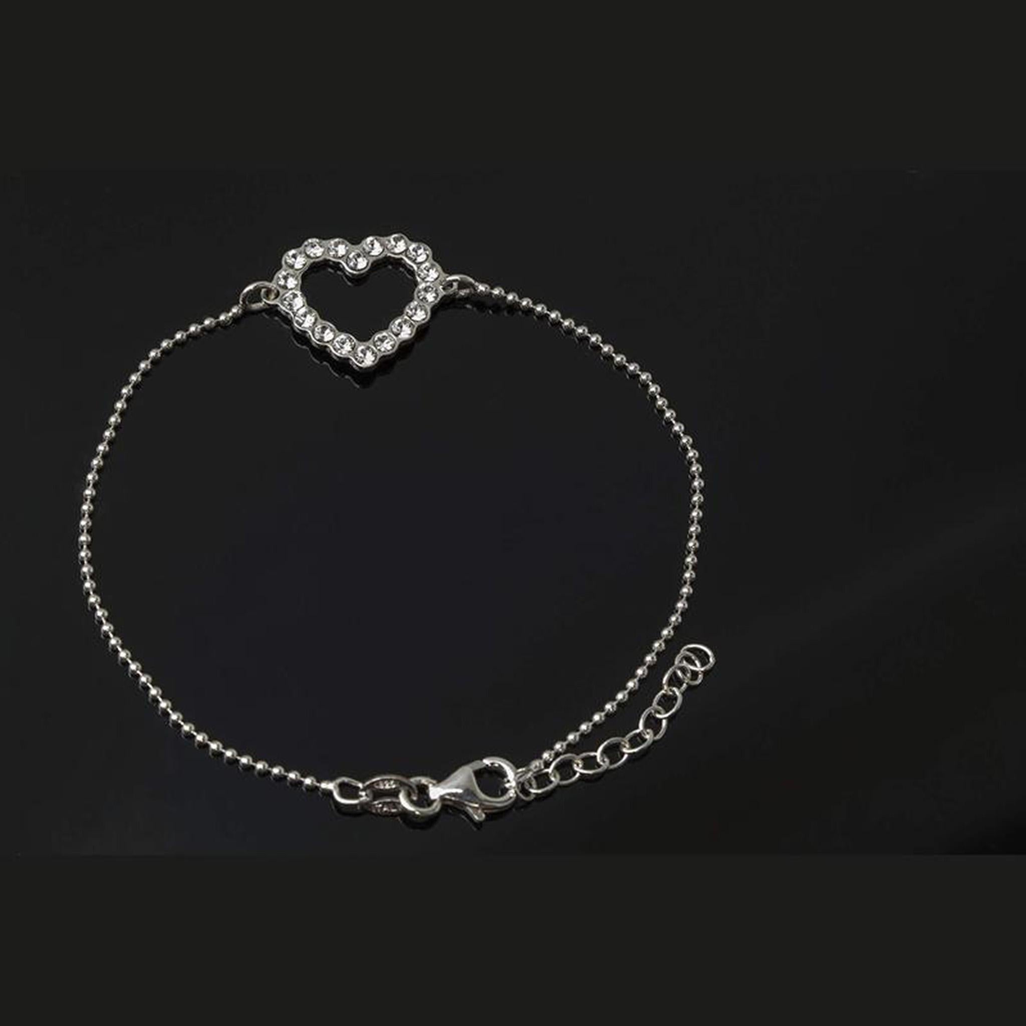 Bracciale con Cuore e Cristalli in Argento 925 Rodiato - Aka Gioielli