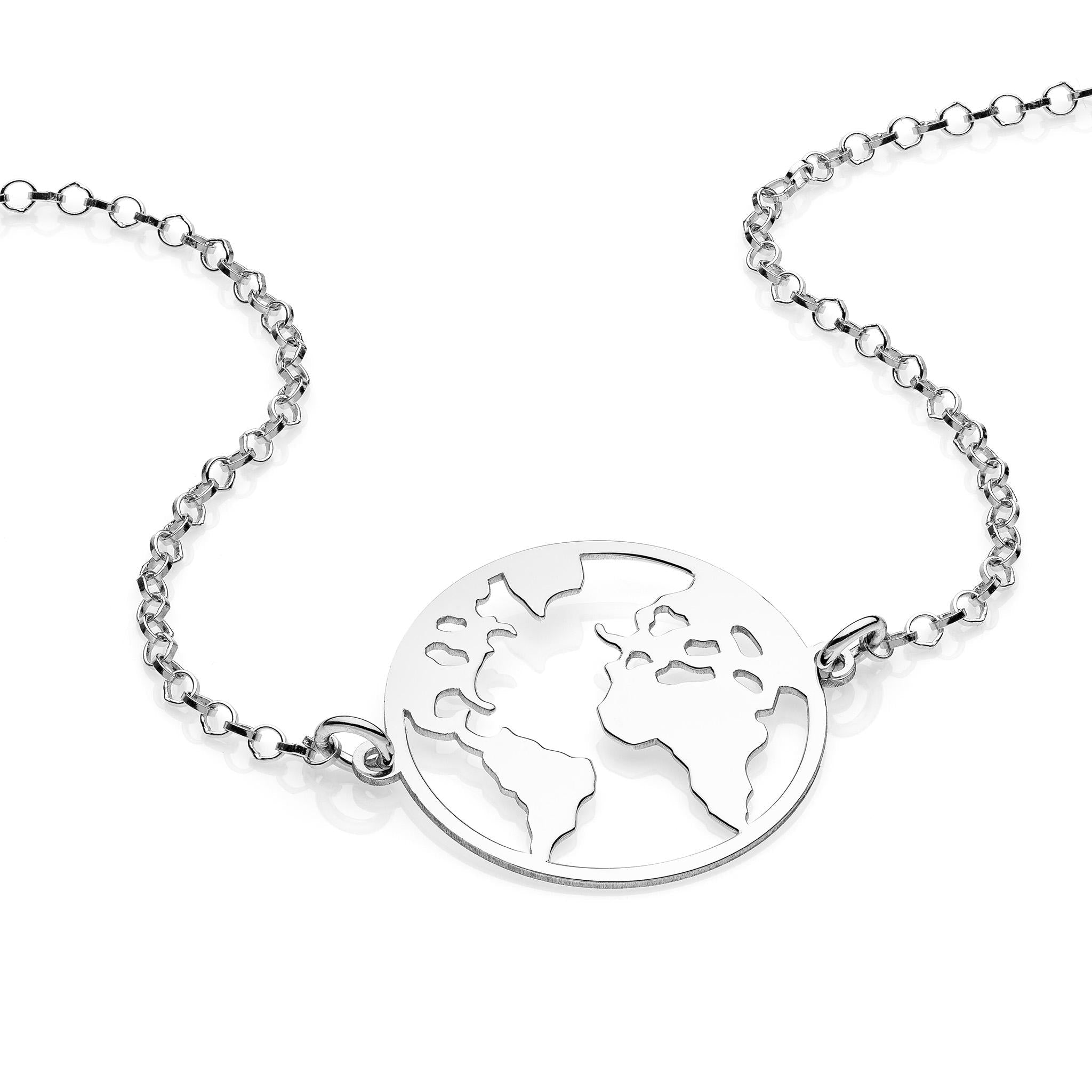 925 Rhodium-Plated Silver World Map Bracelet