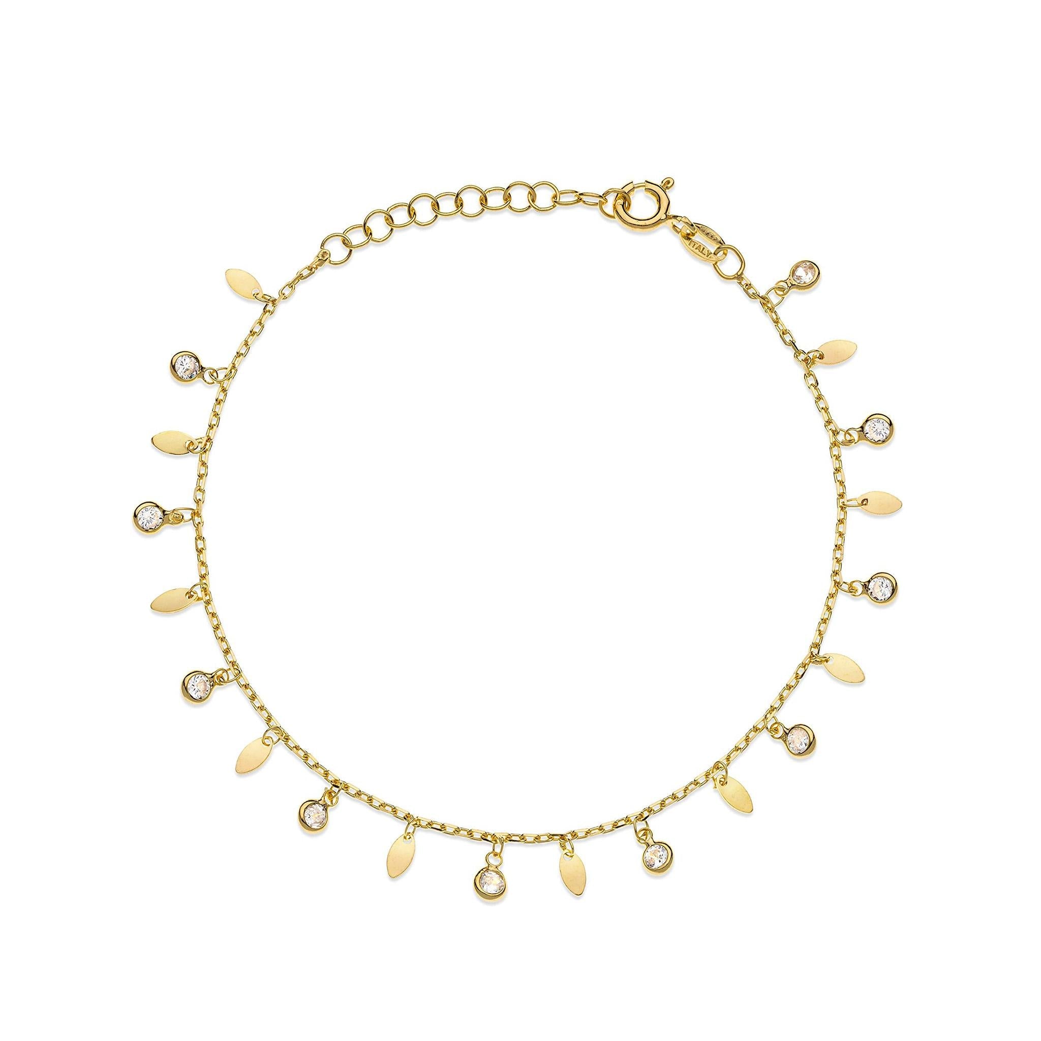 Bracelet with Oval Pendants and Stones in 925 Silver Plated in 18k Gold